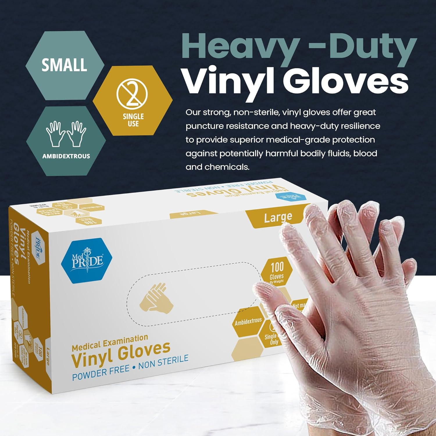 Medical Vinyl Examination Gloves (Large, 100-Count) Latex Free Rubber