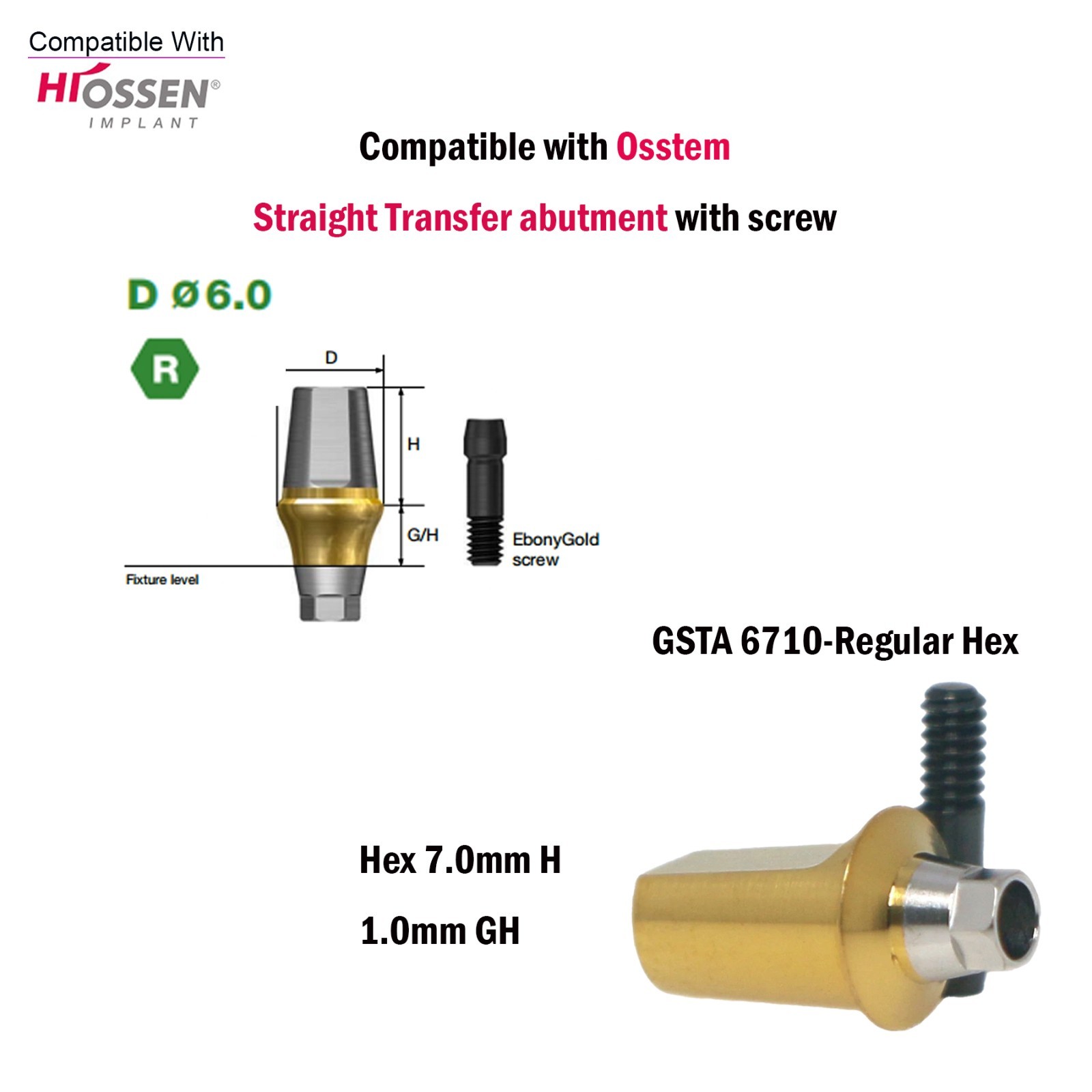 US Dental Straight Transfer Abutment Mini/Regular 1-6.0mm for Osstem Hiossen TS