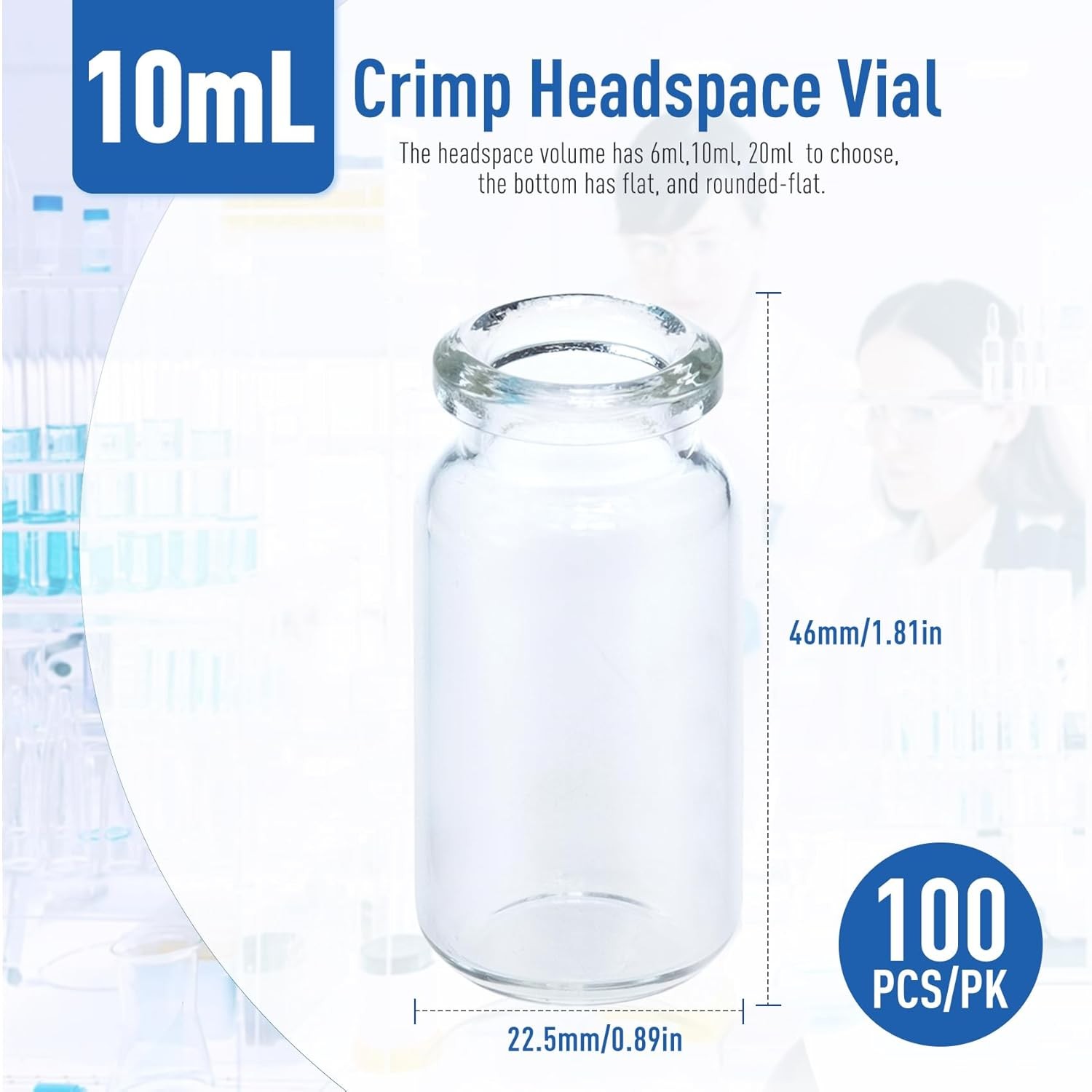 1000PCS 10ml Sample Vials Aluminum Caps 20mm Crimp Top Clear Glass Bottle HPLC