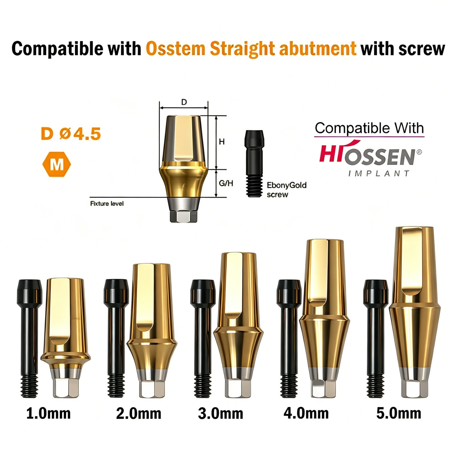 US Titanium Straight Abutment Hex For Hiossen ET Osstem TS Mini Regular Platform