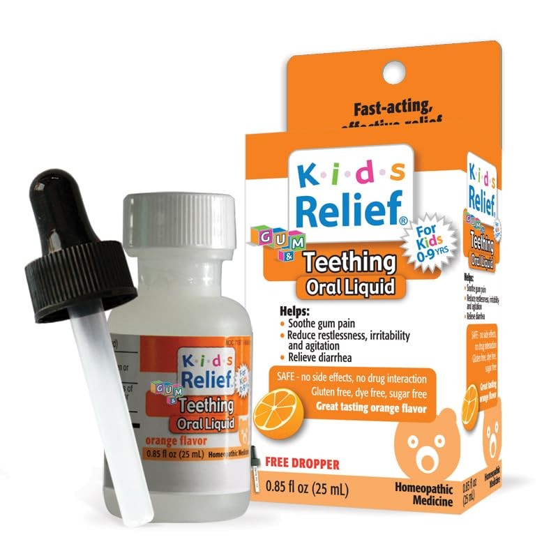 Kids Teething Oral Solution (Orange Flavour) 0.85 Fl Oz (Pack of 1), Orange