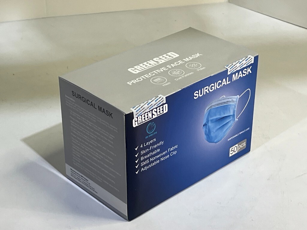 Case of 2500 Pieces (50 Boxes) 4 Layer Surgical Mask – Green Seed Brand