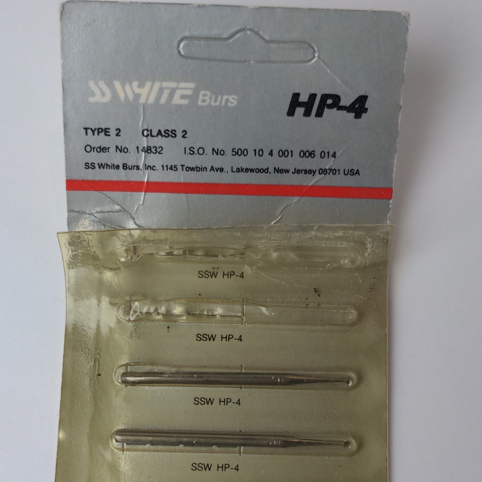 SS White HP-4 Carbide Dental Bur HP Long Straight Shank Order No. 14832