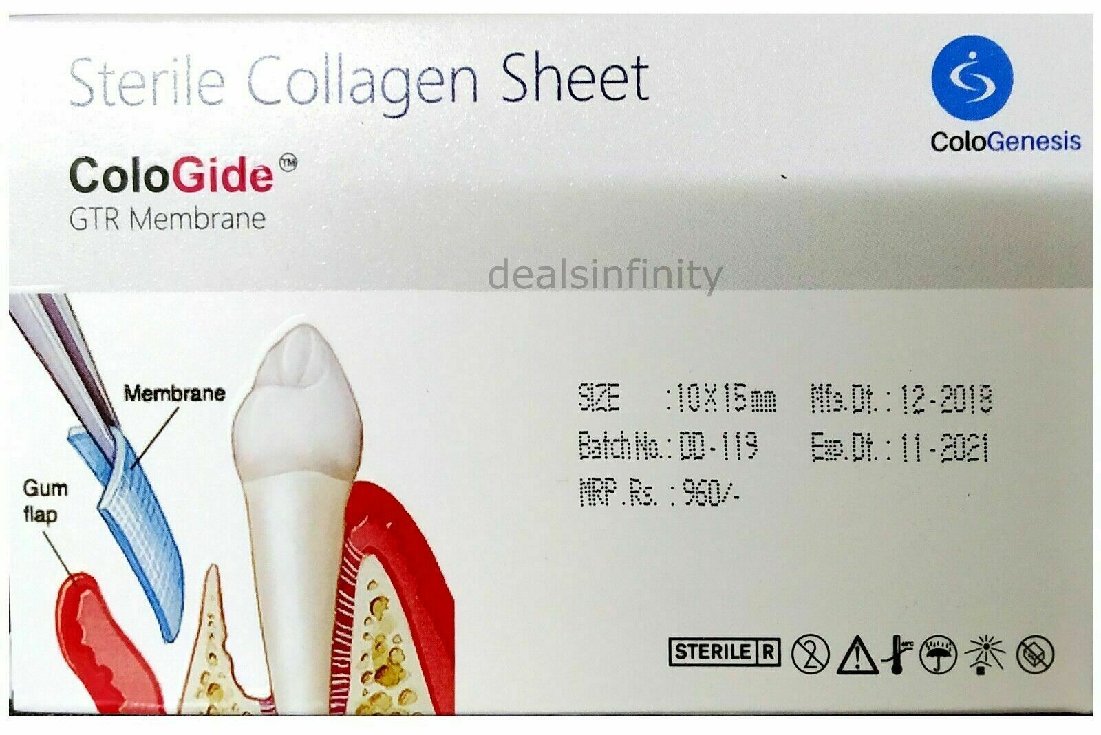 5 Pack of New Colo Gide Sterile Collagen Sheet GTR Membrane 10 x 15mm Fast Ship