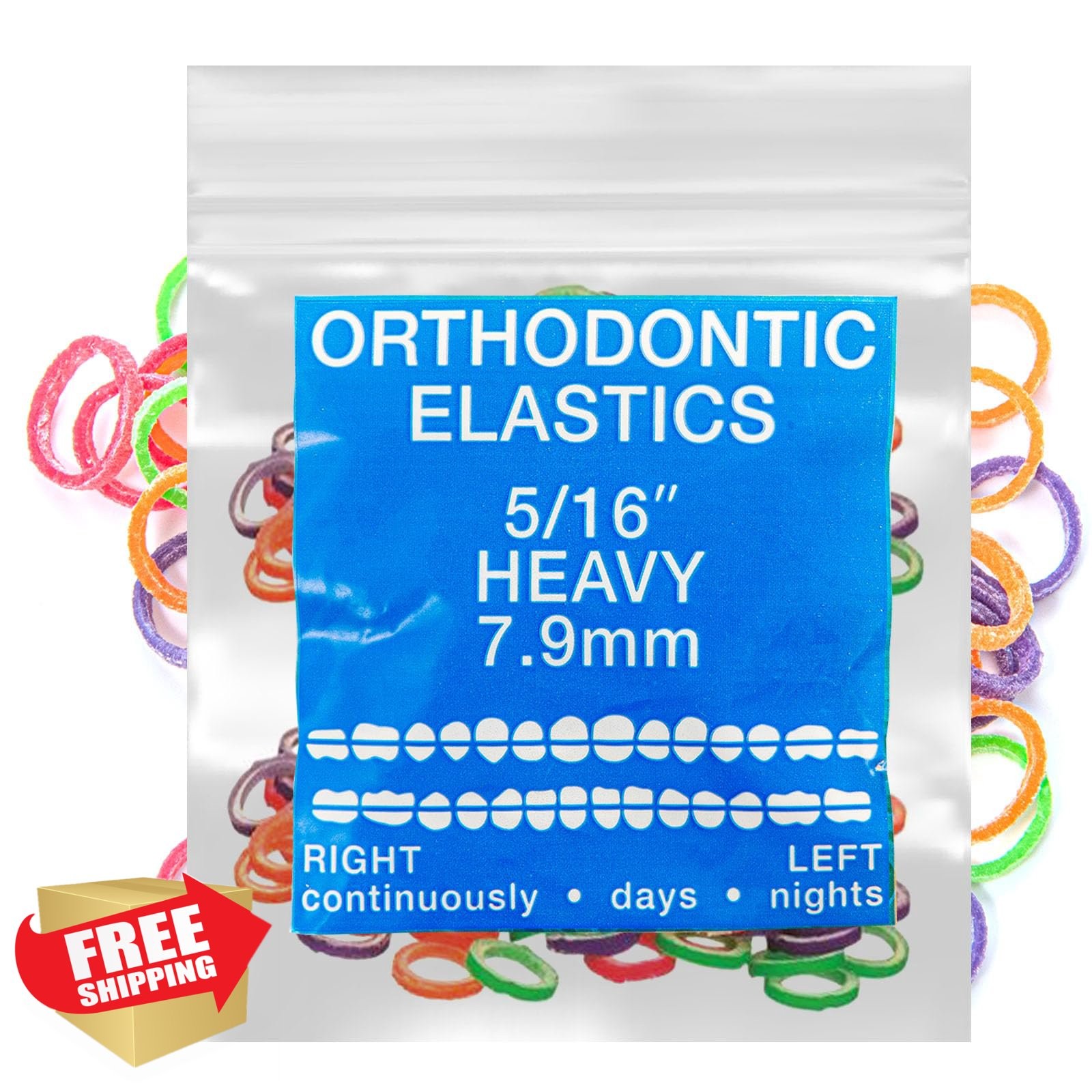 Neon 5/16” Intraoral Elastic Bands Dental Rubber Bands Made in US 100 Pcs