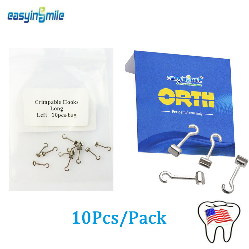 Dental Ortho Crimpable Hook Orthodontic Open Surgical Long Hook Right/Left 10Pcs