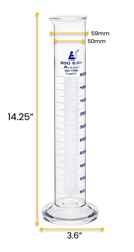 Eisco Labs 500ml Graduated Cylinder, Class A – Blue Graduations, Round Base