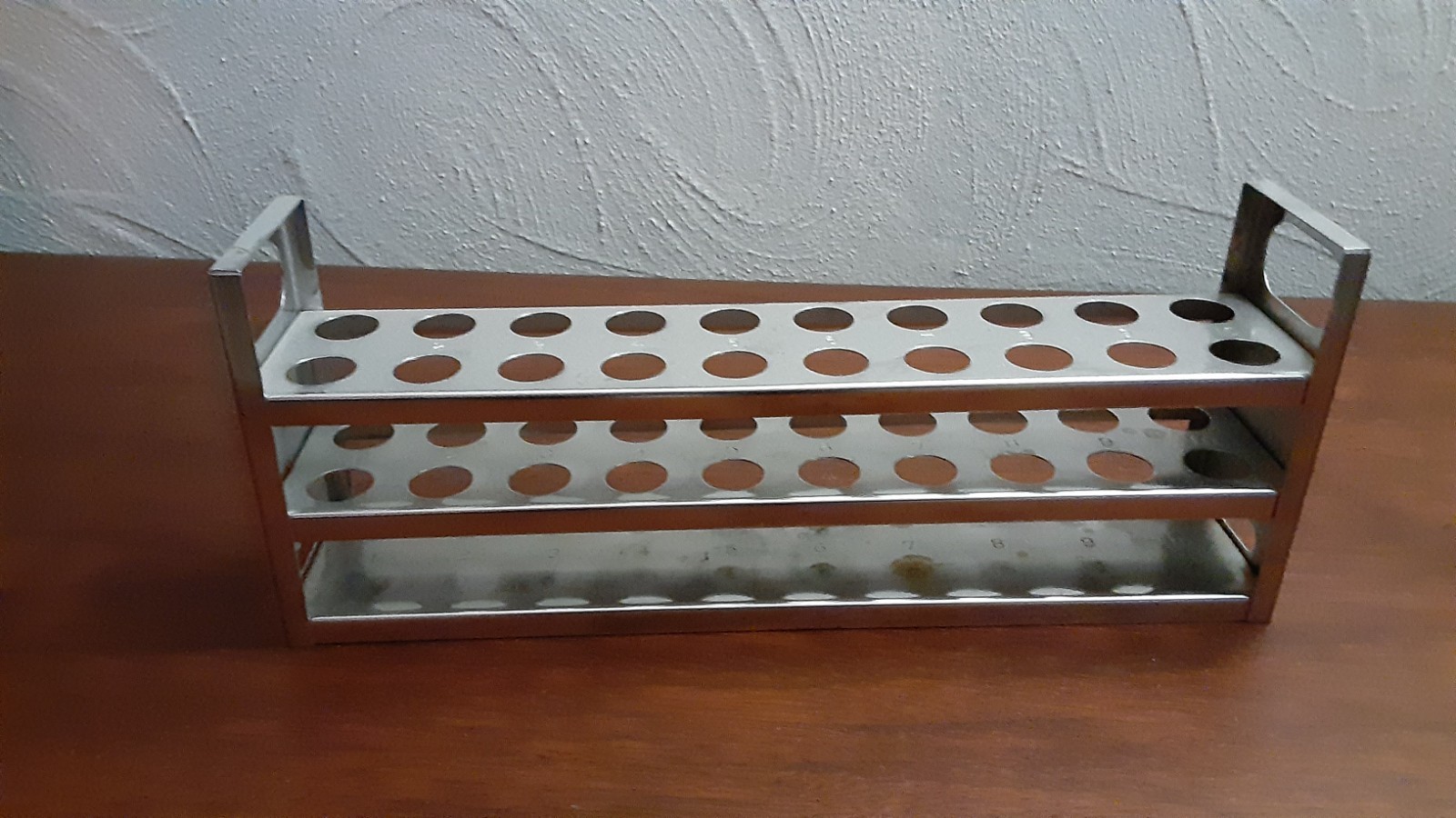 VINTAGE 20-Hole Stainless Steel Test Tube Rack , MARKED 1-10, 3 layer