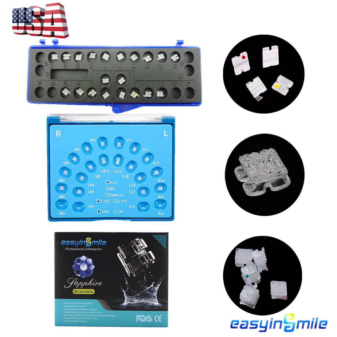 Dental Orthodontic Braces Self-Ligating Sapphire Ceramic Brackets Roth/MBT 022′