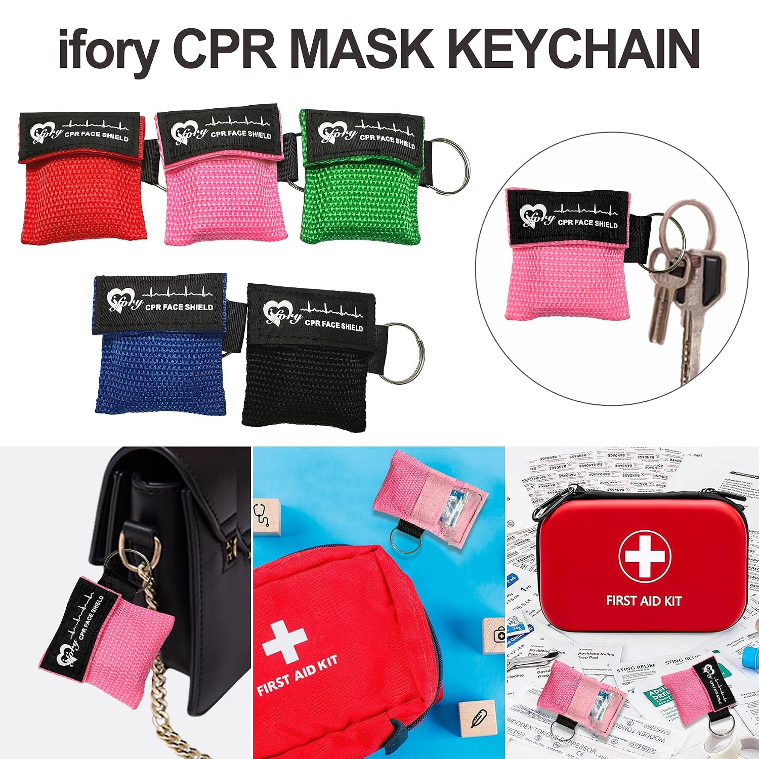 CPR Face Shield with Keyring (100 Pack), CPR Pocket Mask for Emergency Kit, CPR