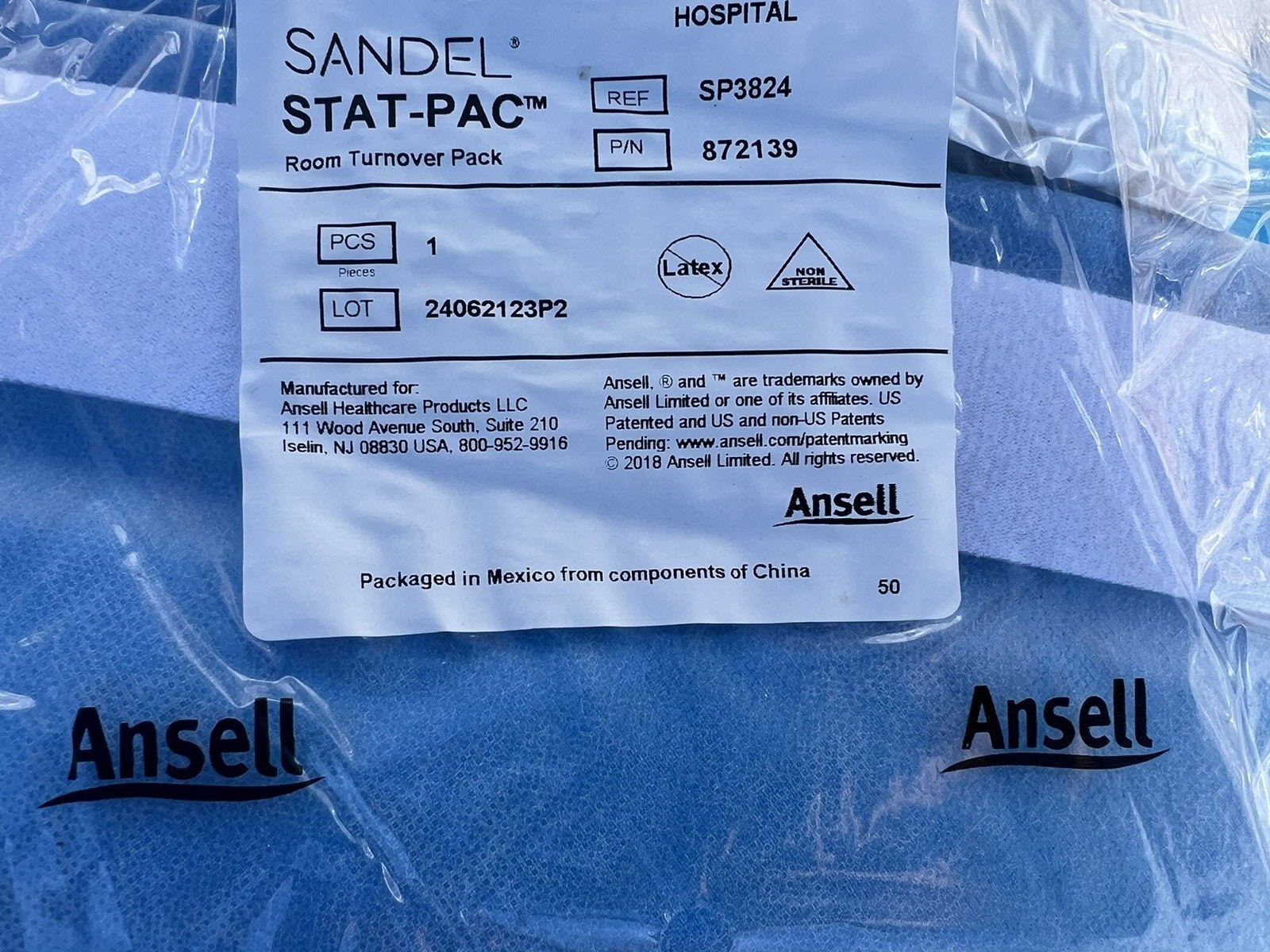 Ansell Sandel Stat-Pac Room Turnover Pack 872139 ANSELL None sterile Lot of 10