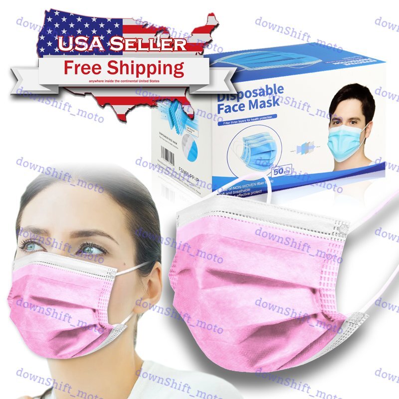 Disposable 50PCS Face Mask Non Medical Surgical Mouth Nose Earloop Cover PINK