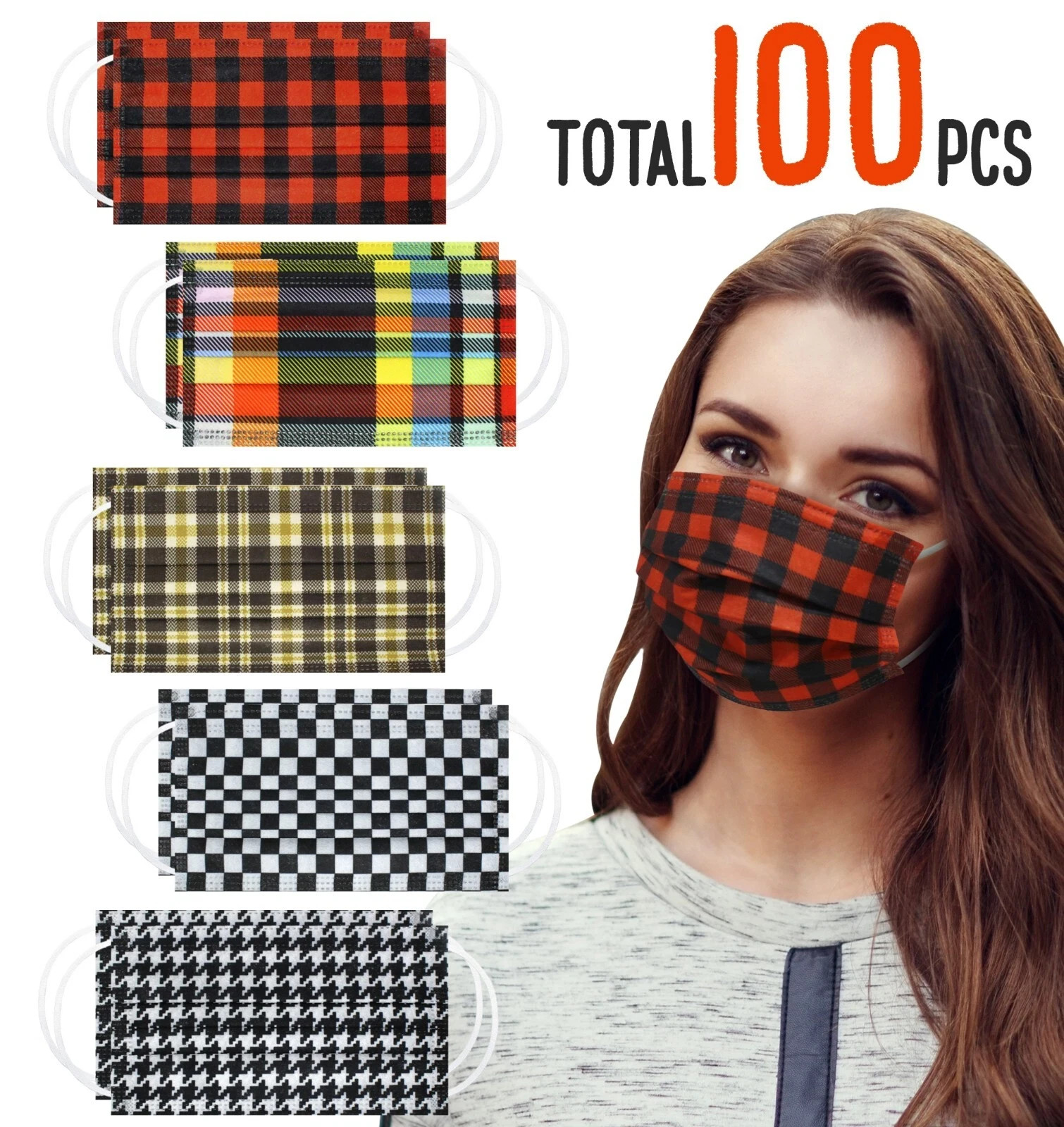 Unisex Adult 3-Ply Dust Protection Single Use Disposable Face Mask – 100 PC
