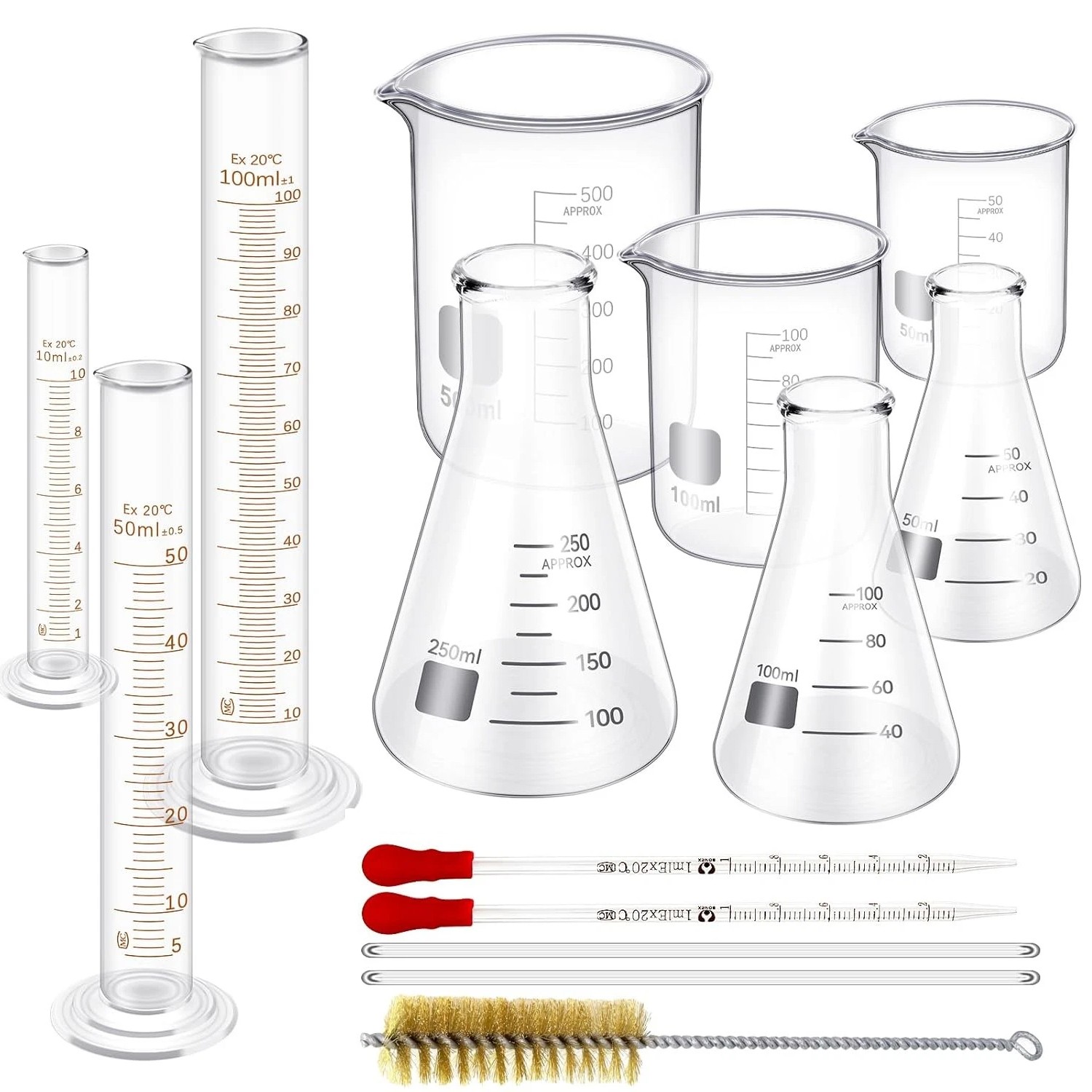 14Pcs/11Pcs Lab Flask Glass Measuring Beaker 10/50/100ml Graduated Cylinder Kit