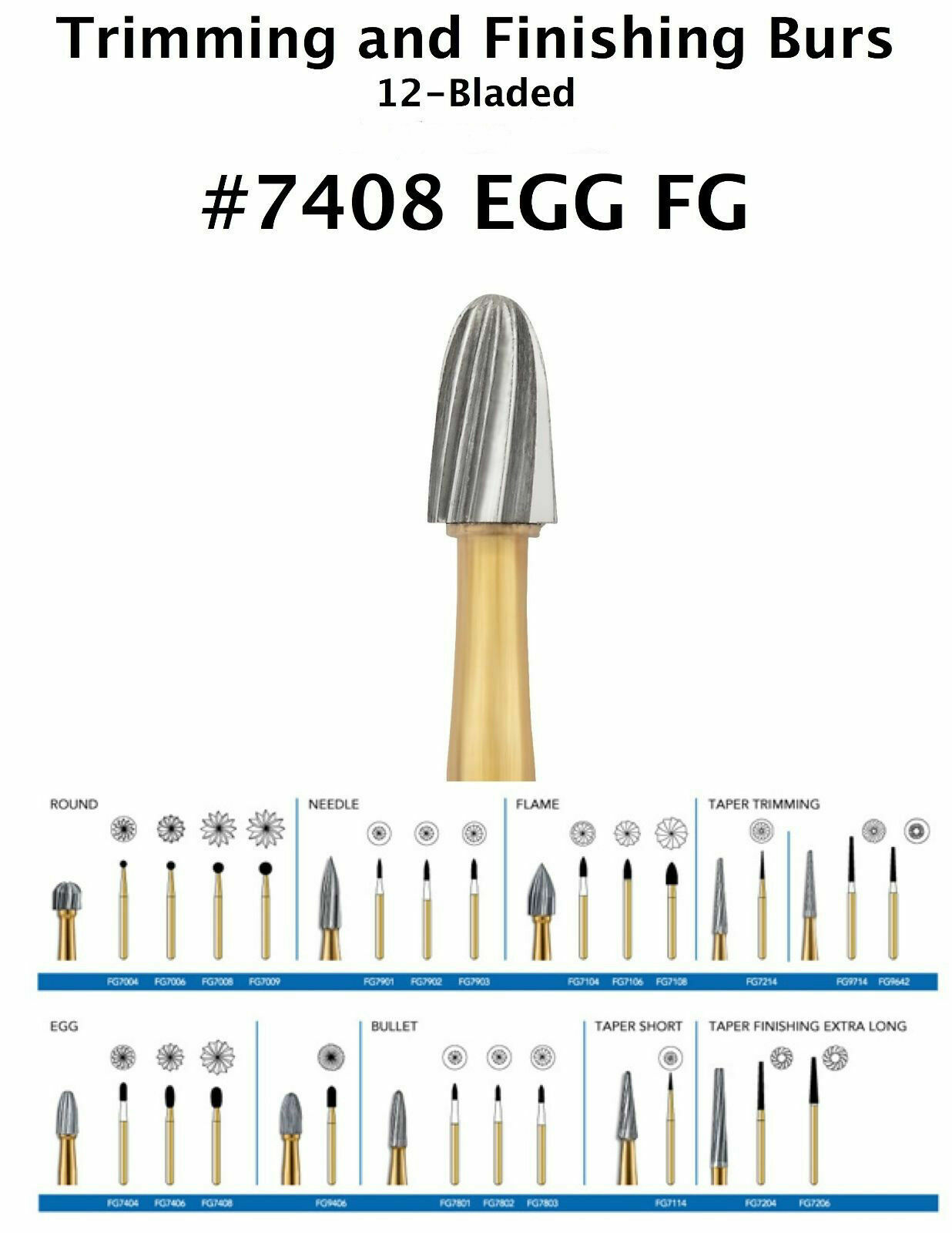Dental Carbide Burs Trimming & Finishing Egg Football FG/RA 7404 7406 7408