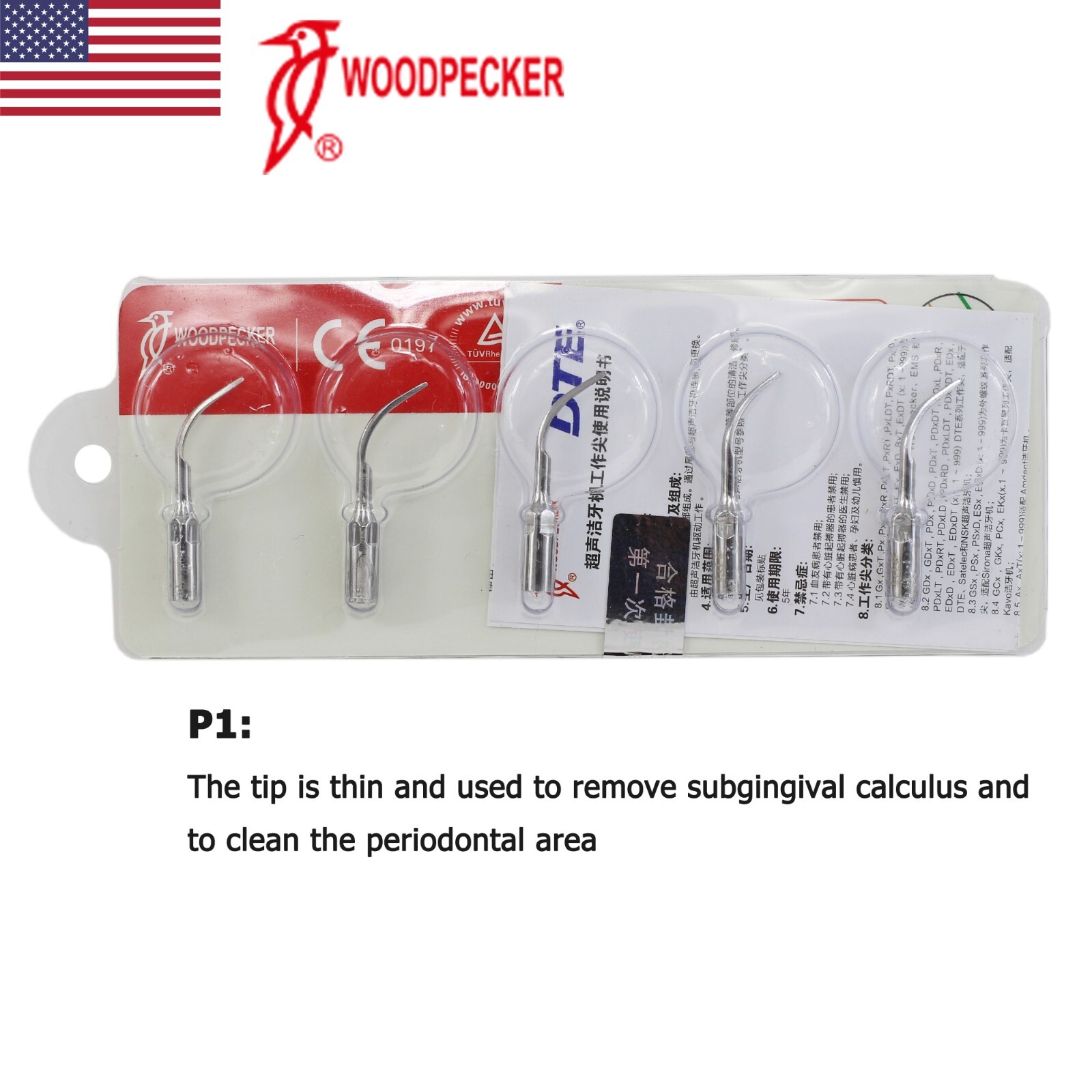 Woodpecker Dental Ultrasonic Scaler Handpiece HW-5L Piezo Tips G1 P1 P3 G4 EMS