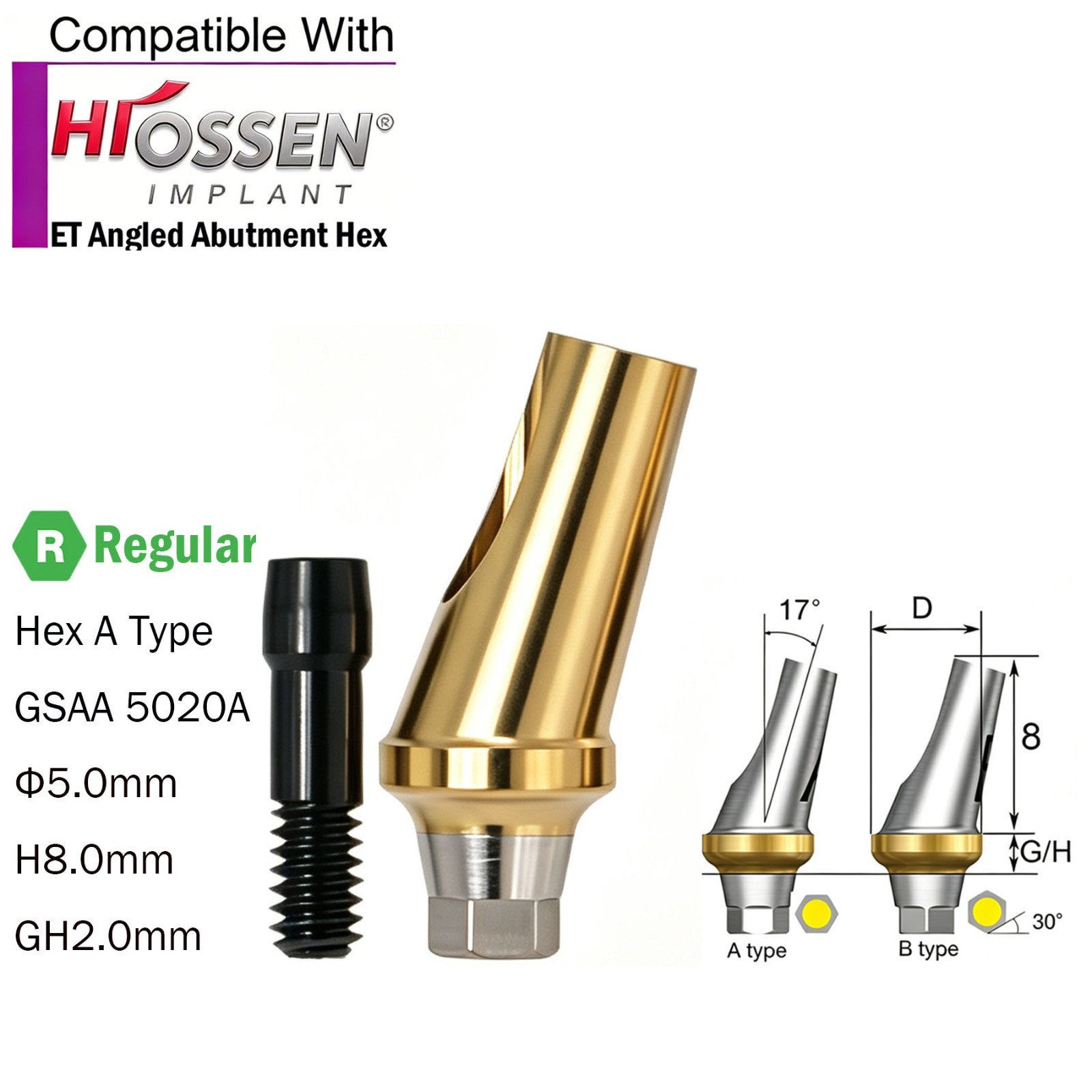 US Dental Angled Abutment 17° Titanium fit Osstem TS/Hiossen ET