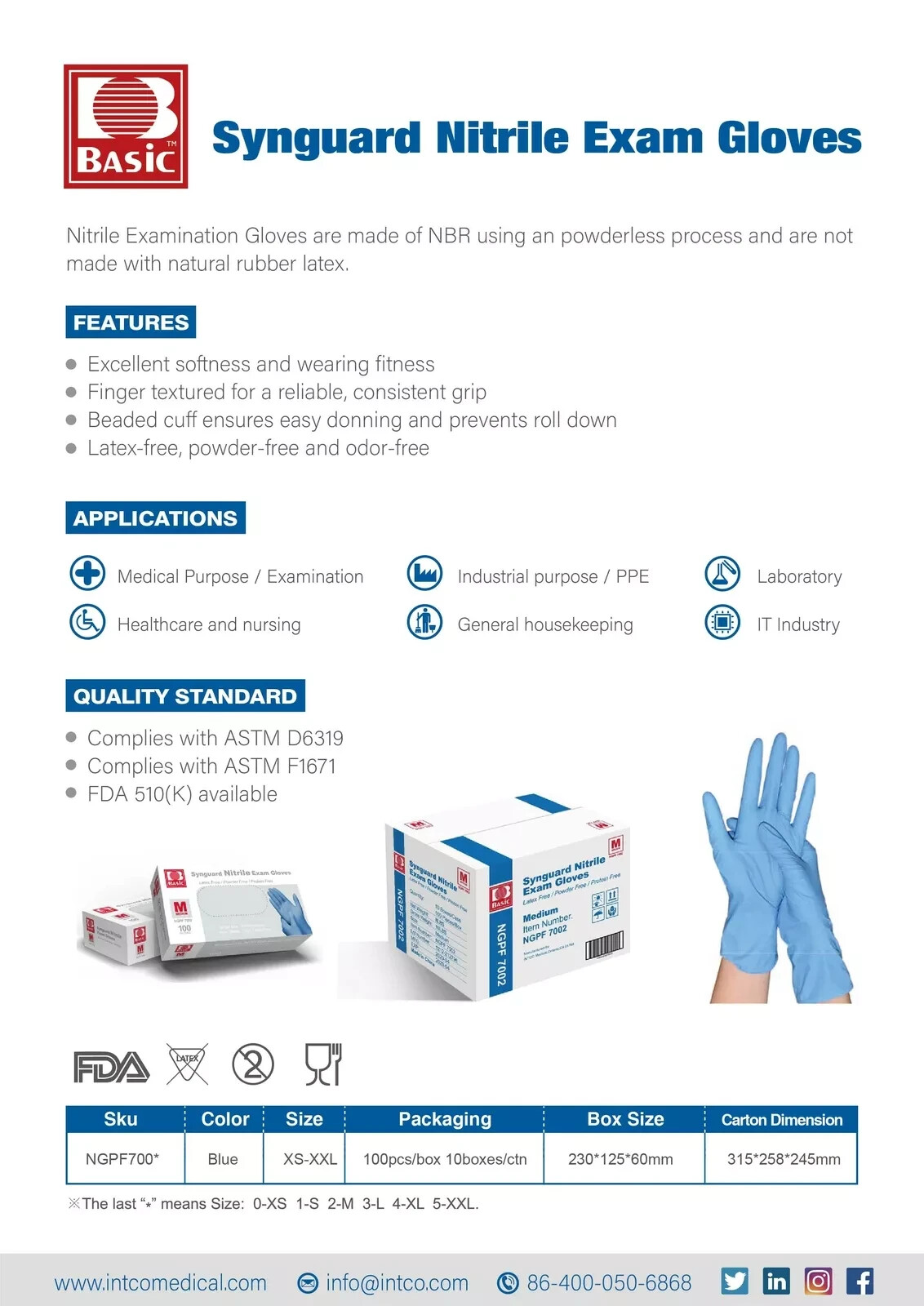 1000PCS Nitrile Disposable Medical Exam Gloves, 5Mil, Protein/Latex/Powder Free