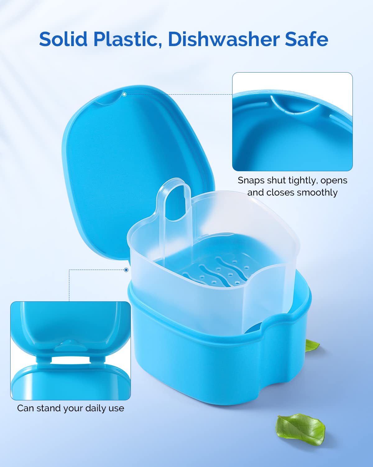 JMU Denture Bath Case Cup Box Holder Storage Soak Container with Strainer Basket