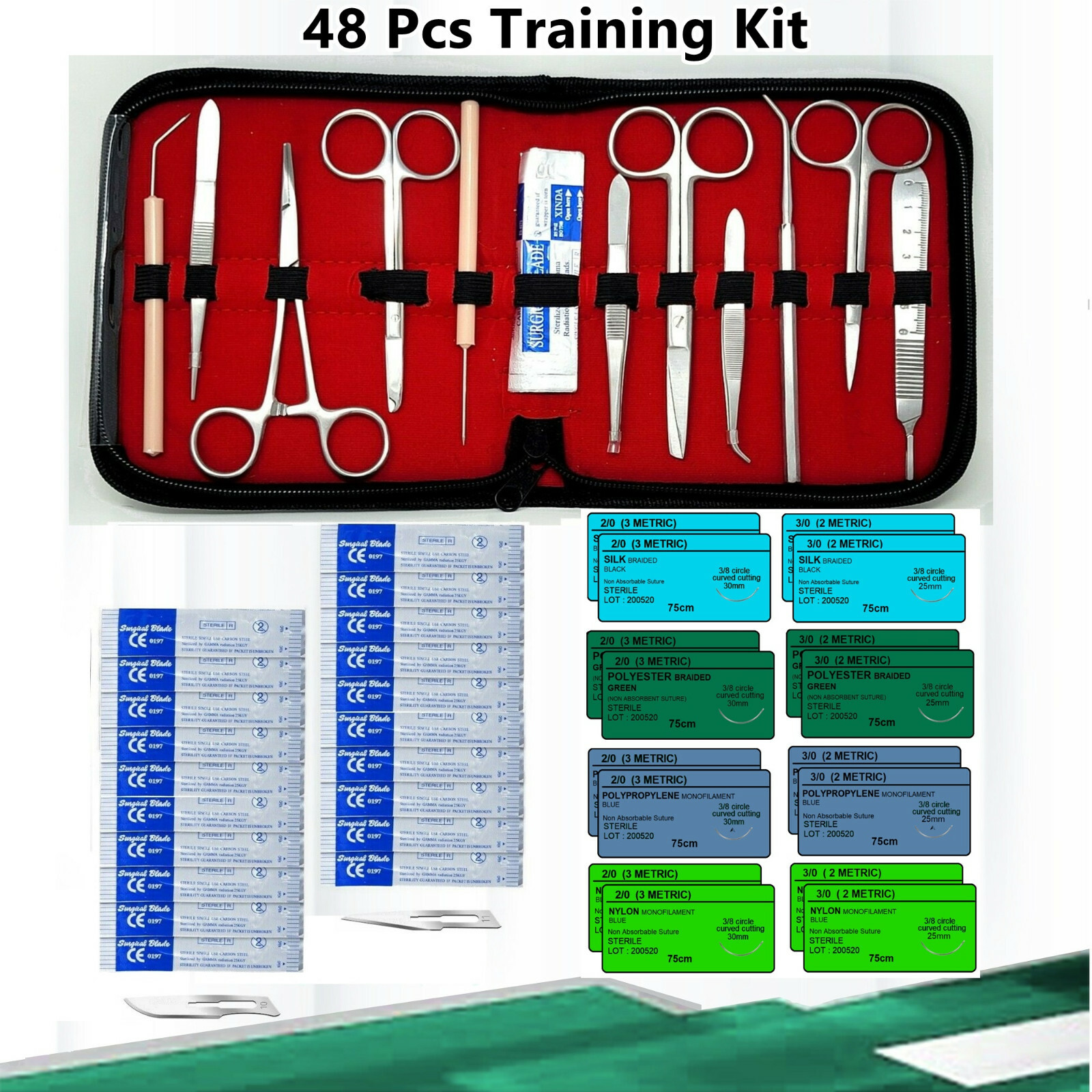 48 Piece Practice Suture Kit for Medical and Veterinary Student Training