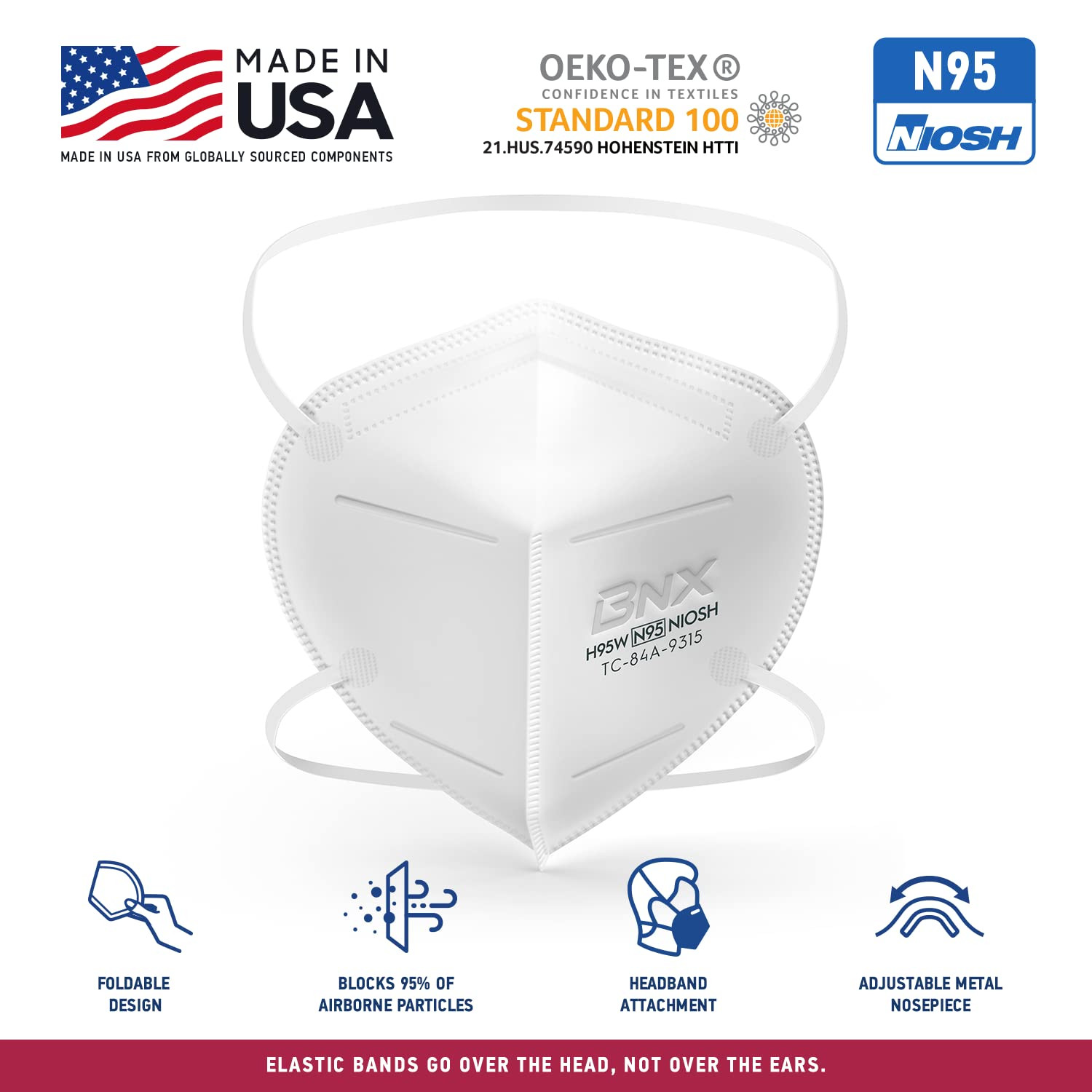 BNX N95 Mask NIOSH Certified MADE in USA Particulate Respirator Protective Face