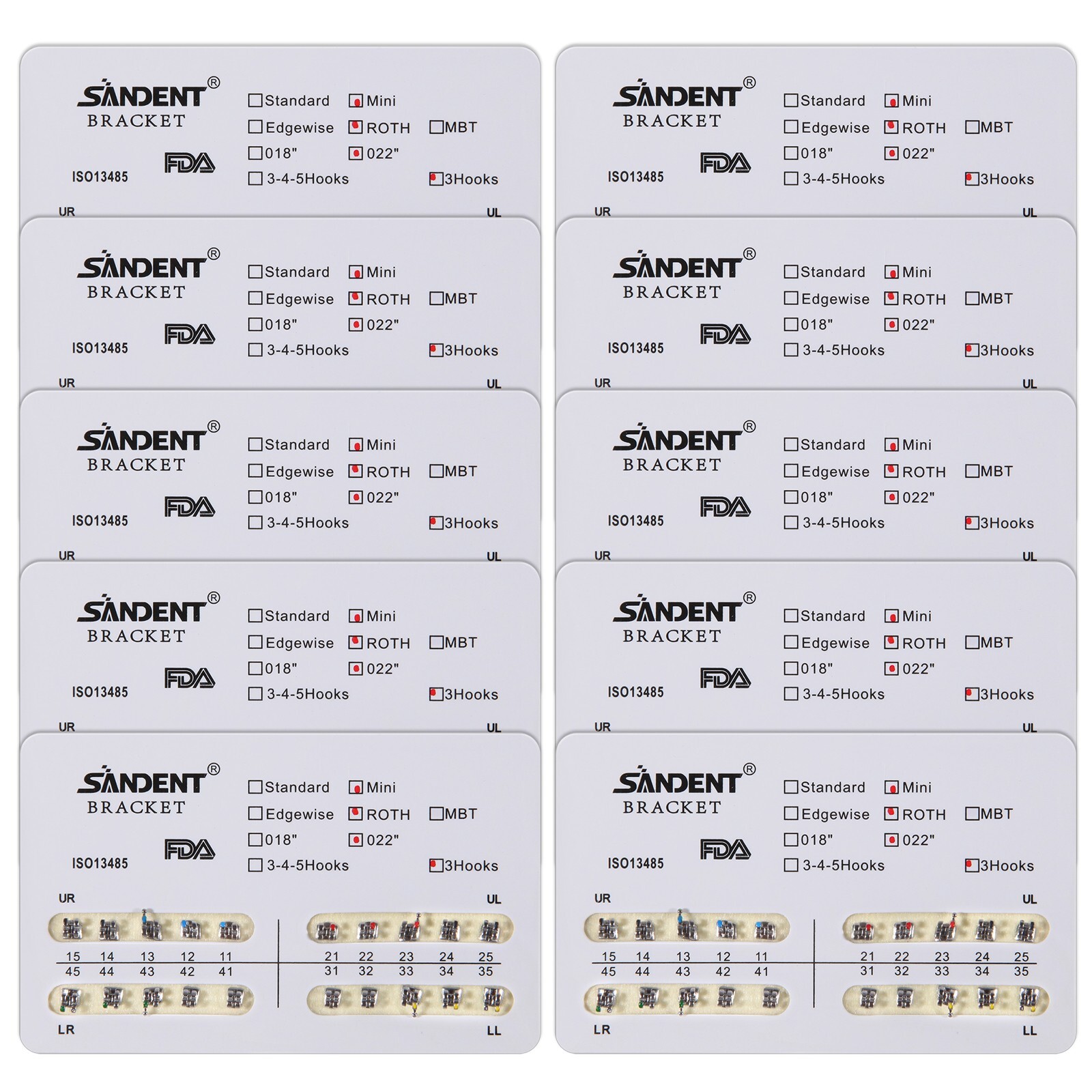 10 Packs USA Dental Orthodontics Brackets Braces Mini Roth 022″Slot 3 Hooks