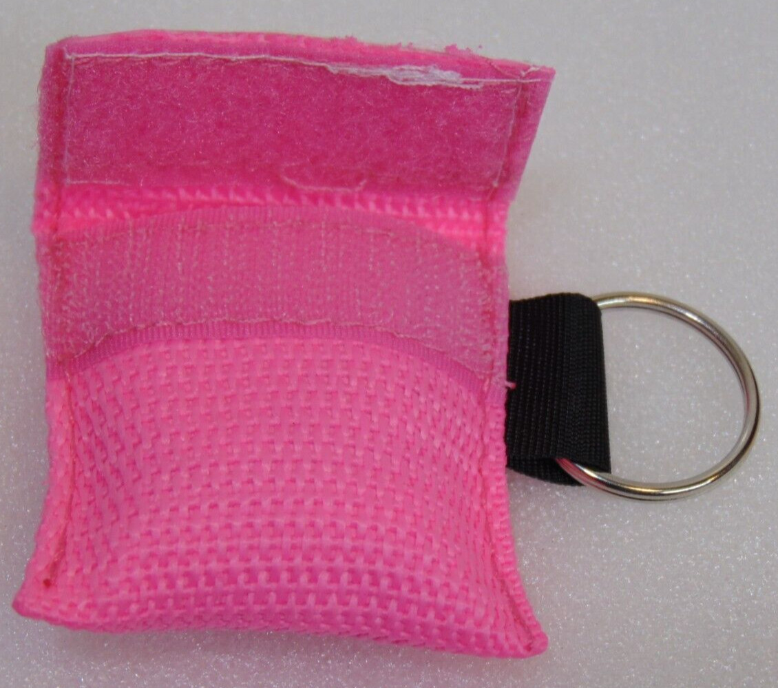 CPR Mask Keychain 1 Pink Face Shield in Pocket imprinted 30:2 Compression Ratio