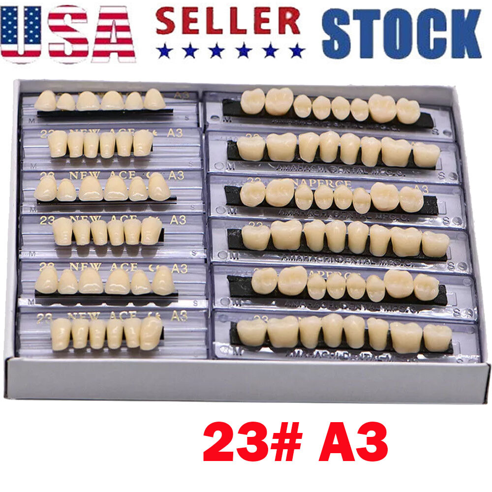 168Pcs Dental Acrylic Resin Denture 23# Shade A3 Full Upper Lower False Teeth