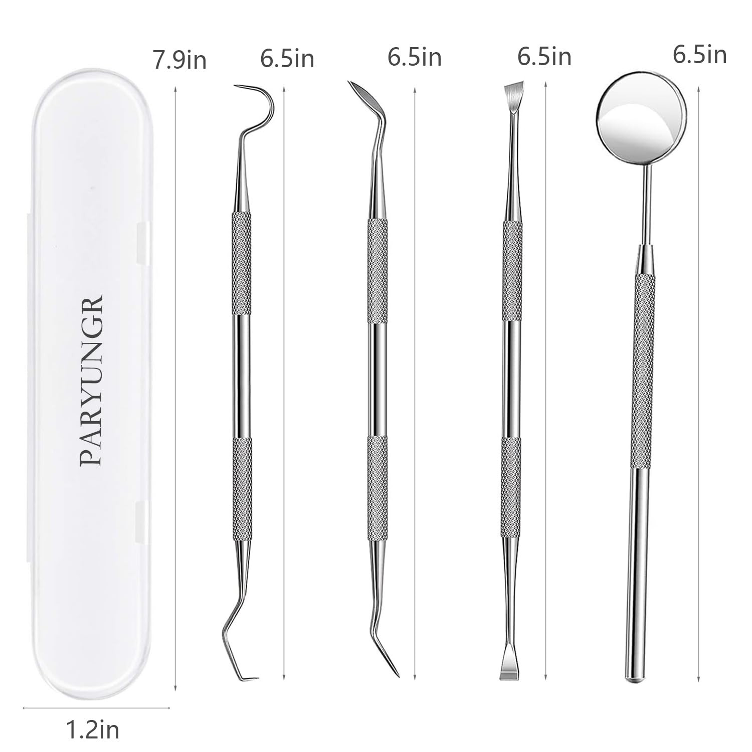 PARYUNGR Dental Tools, Professional Teeth Cleaning 5 Piece Assortment, Silver