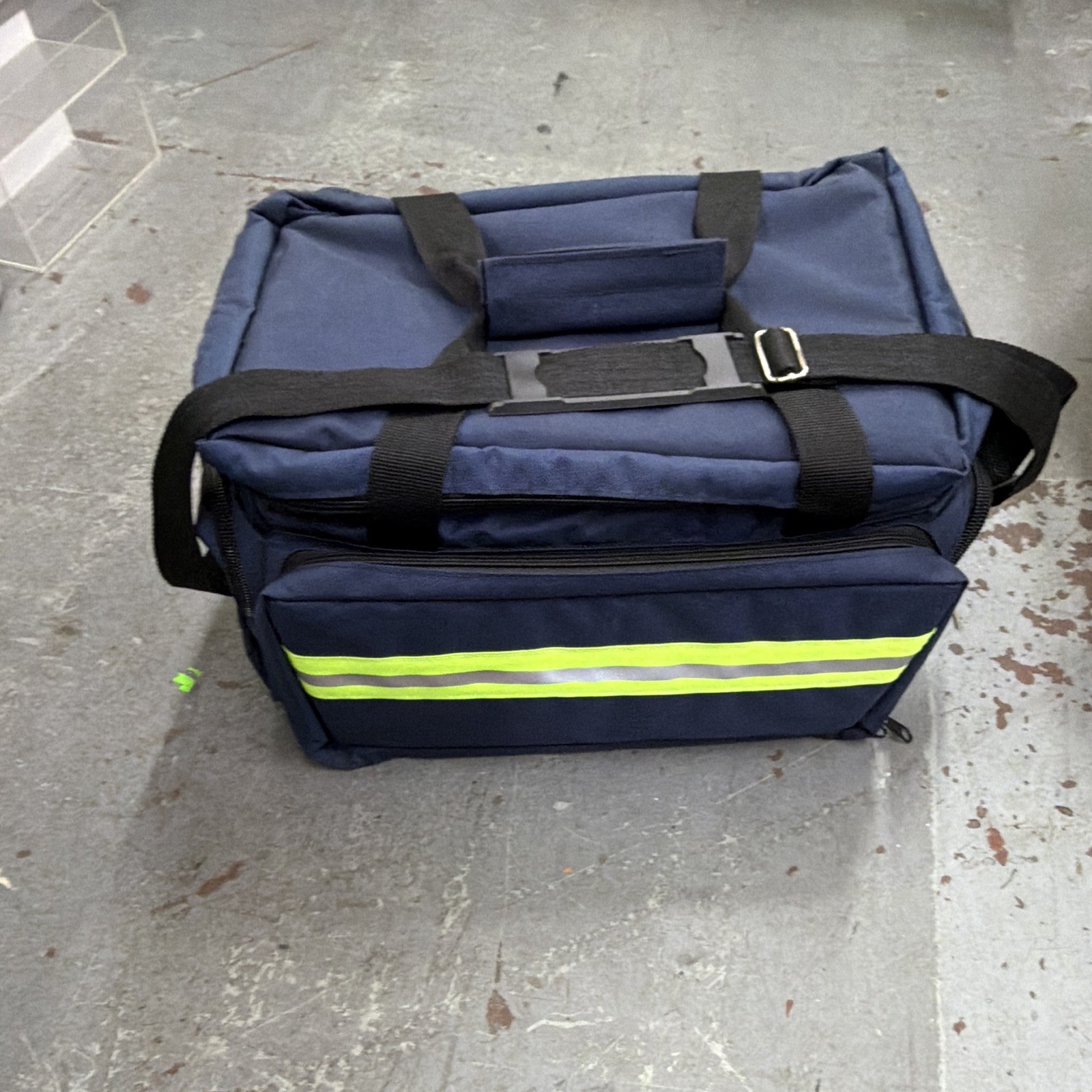 Blue EMS/Trauma First Aid Bag w/ Shoulder Strap, Dividers, 2 Orange Pouches
