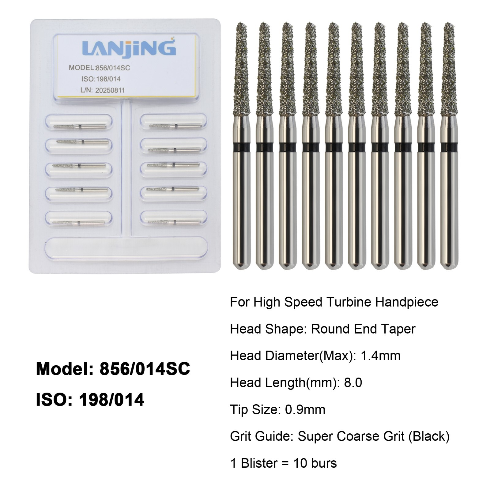 Dental Diamond Burs FG Round End Taper Bur Super Coarse Fine High Speed 856 850