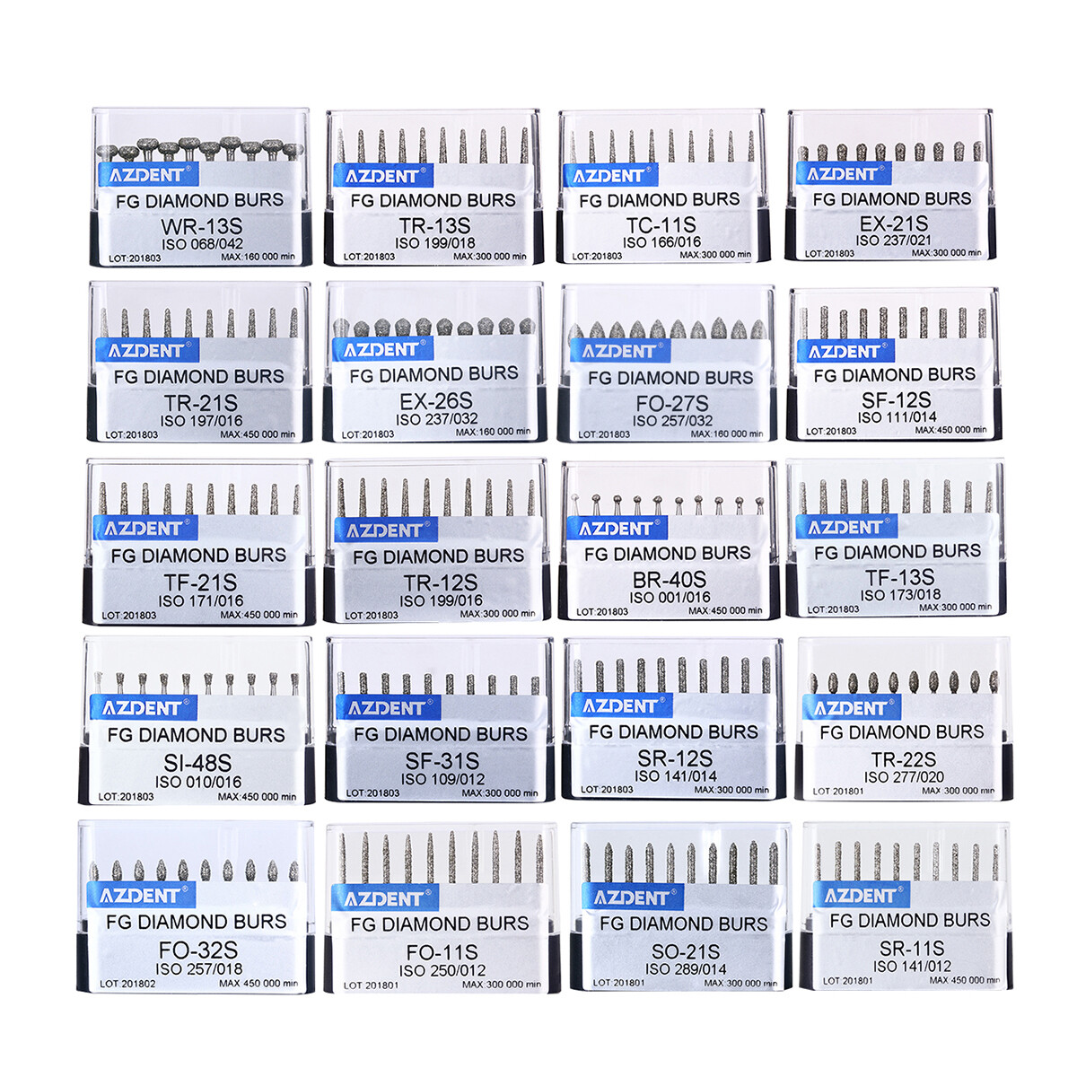 147 Types AZDENT Dental Diamond Burs FG Burs for High Speed Handpiece
