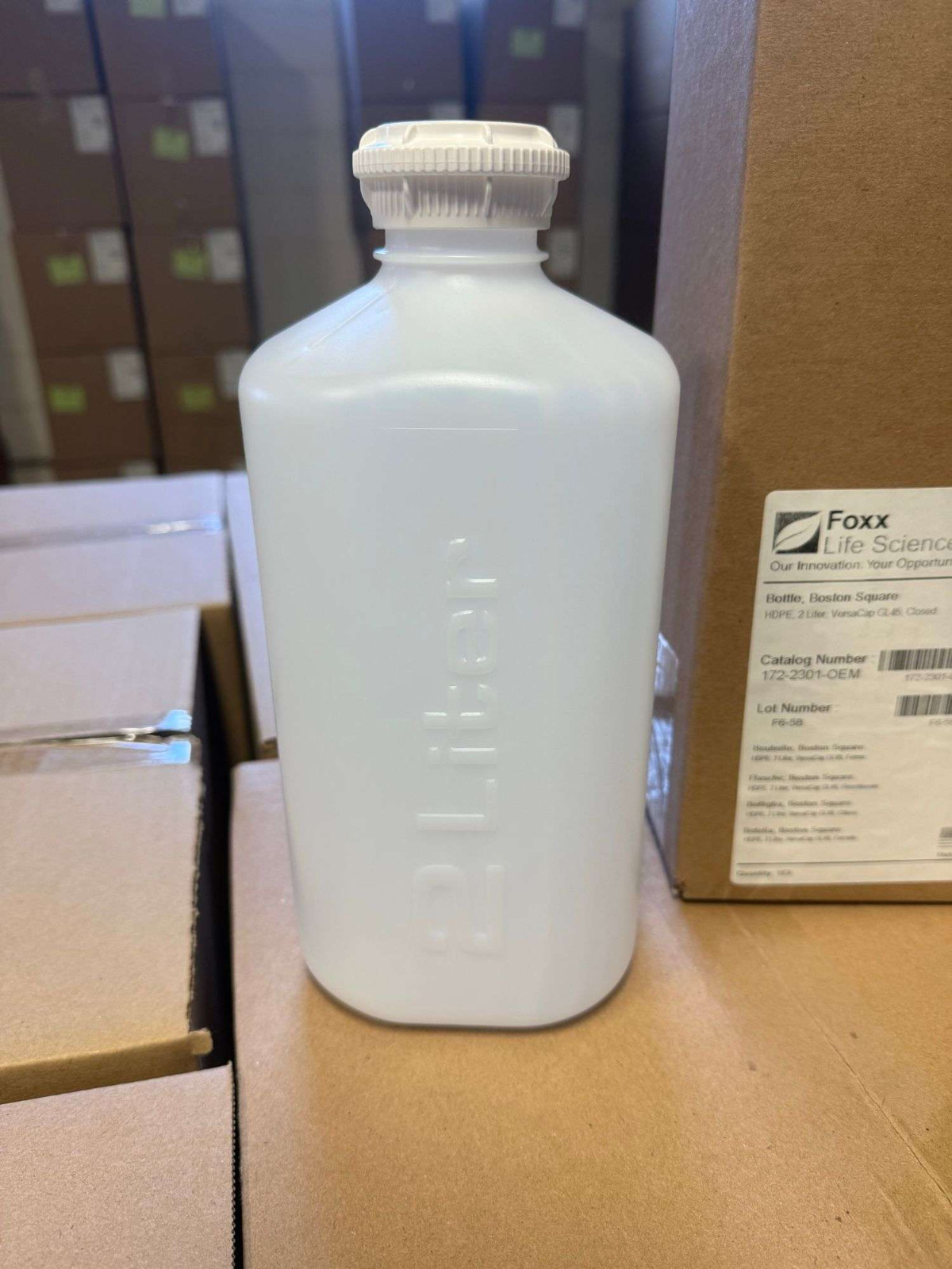 Foxx Life Sciences 2L HDPE Boston Square Bottle GL45 VersaCap – Case of 8 – New