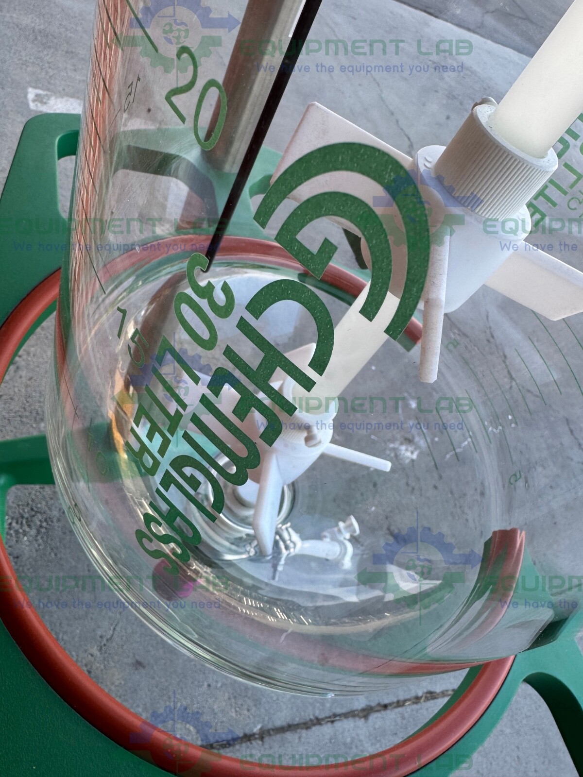 Chemglass 30 Liter Glass Reactor w/ Chemglass Overhead 1/4 HP Stirrer