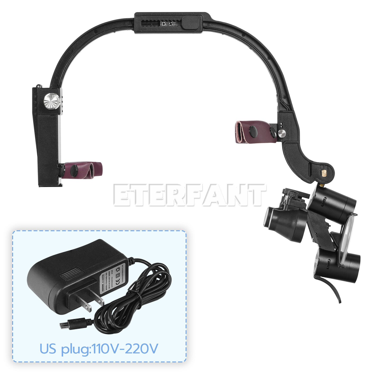 ETERFANT 3.5X Dental Surgical Headband Binocular Loupe w/5W LED Head Light 2 Led