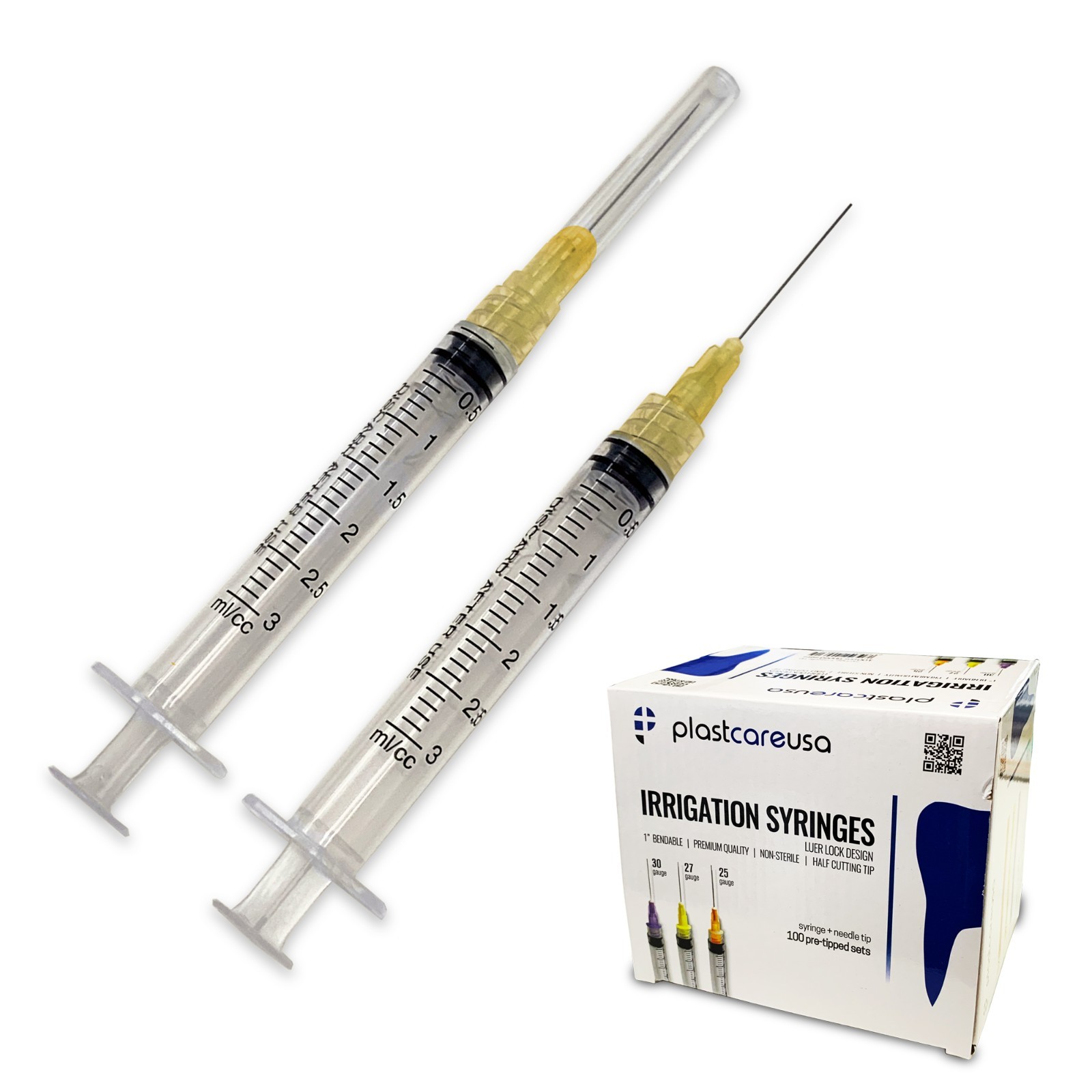 Dental Irrigation Syringes & Tips, 3 cc 25 Gauge – Orange (Box of 100)