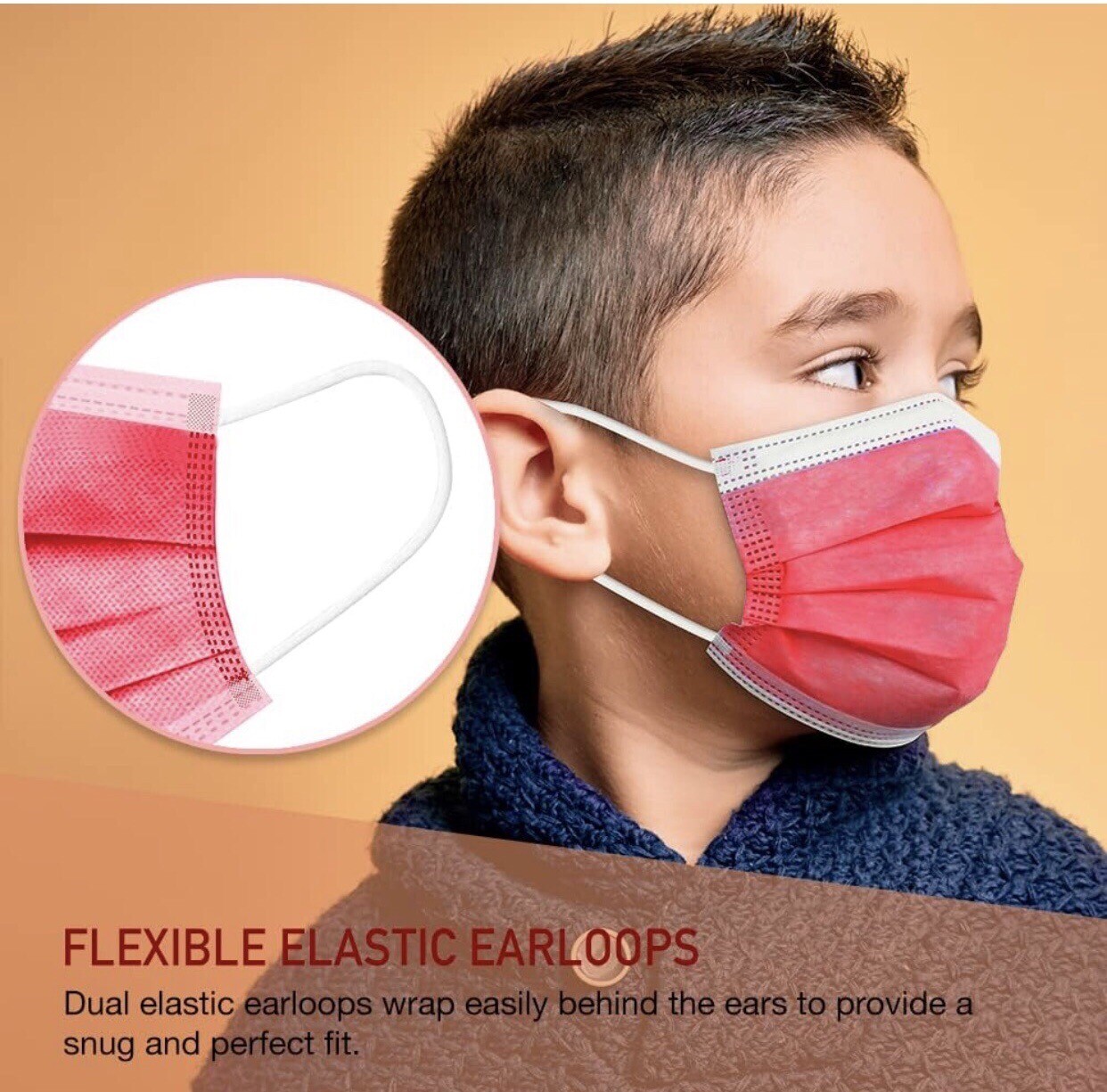 [50 Pcs]For Kids Children Black 3-Ply Disposable Face Mask Earloop Mouth Cover