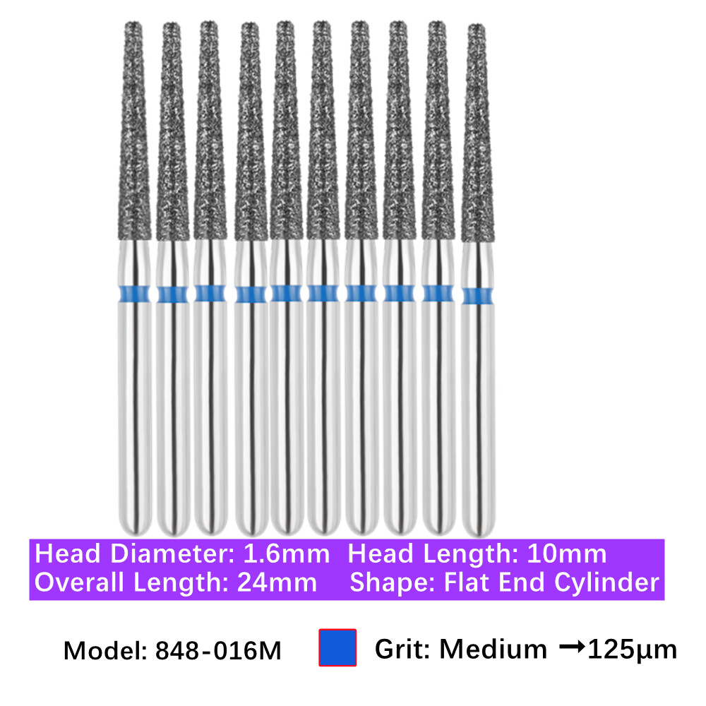 10pc Dental High Speed Diamond Burs Flat End Taper Friction Grip Polishing Burs