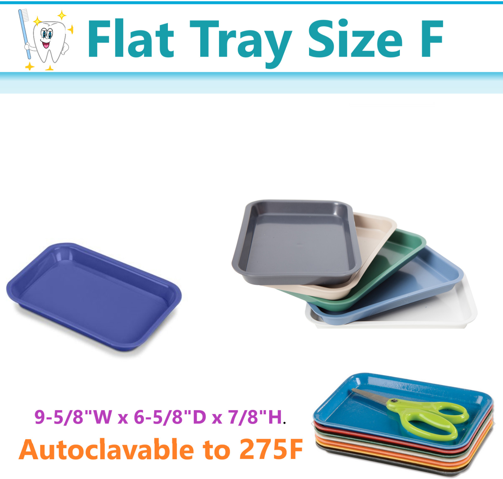 Dental Flat Set-Up Tray Size F (Mini) Autoclavable Instrument Procedure F Trays