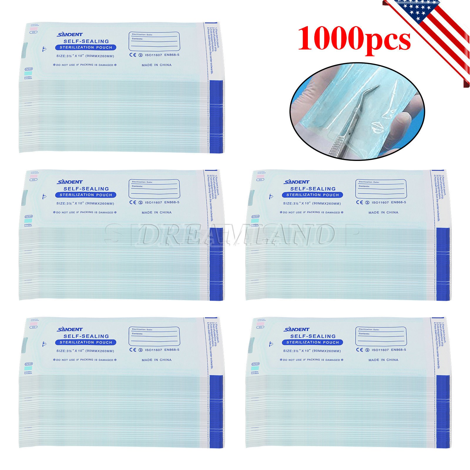 SKYSEA Dental Medical Self-Sealing Sterilization Pouches 3-1/2″x10″ up to 4000