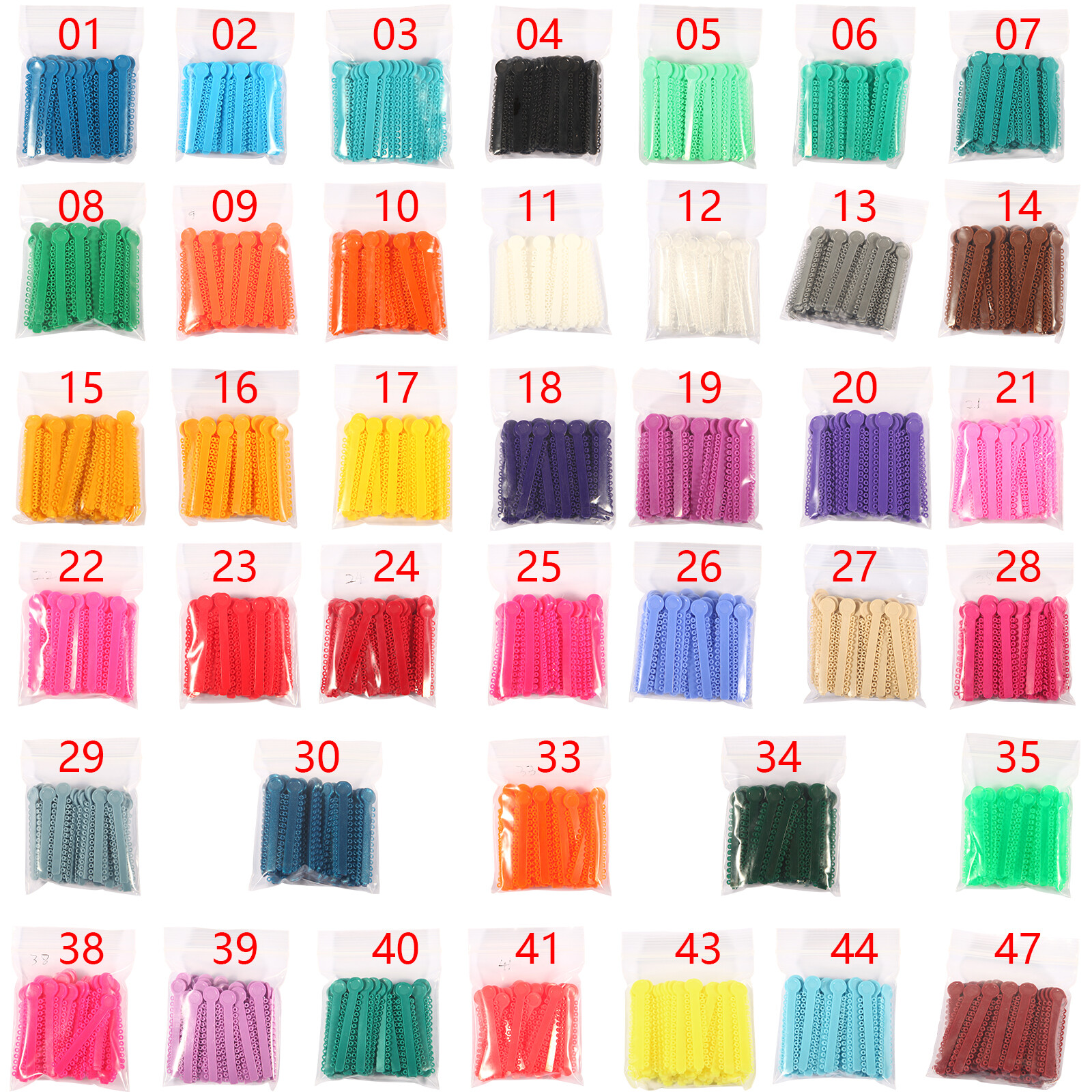 1040 pcs Dental Orthodontic Ligature Ties Elastic Bands for Brackets 43 Colors