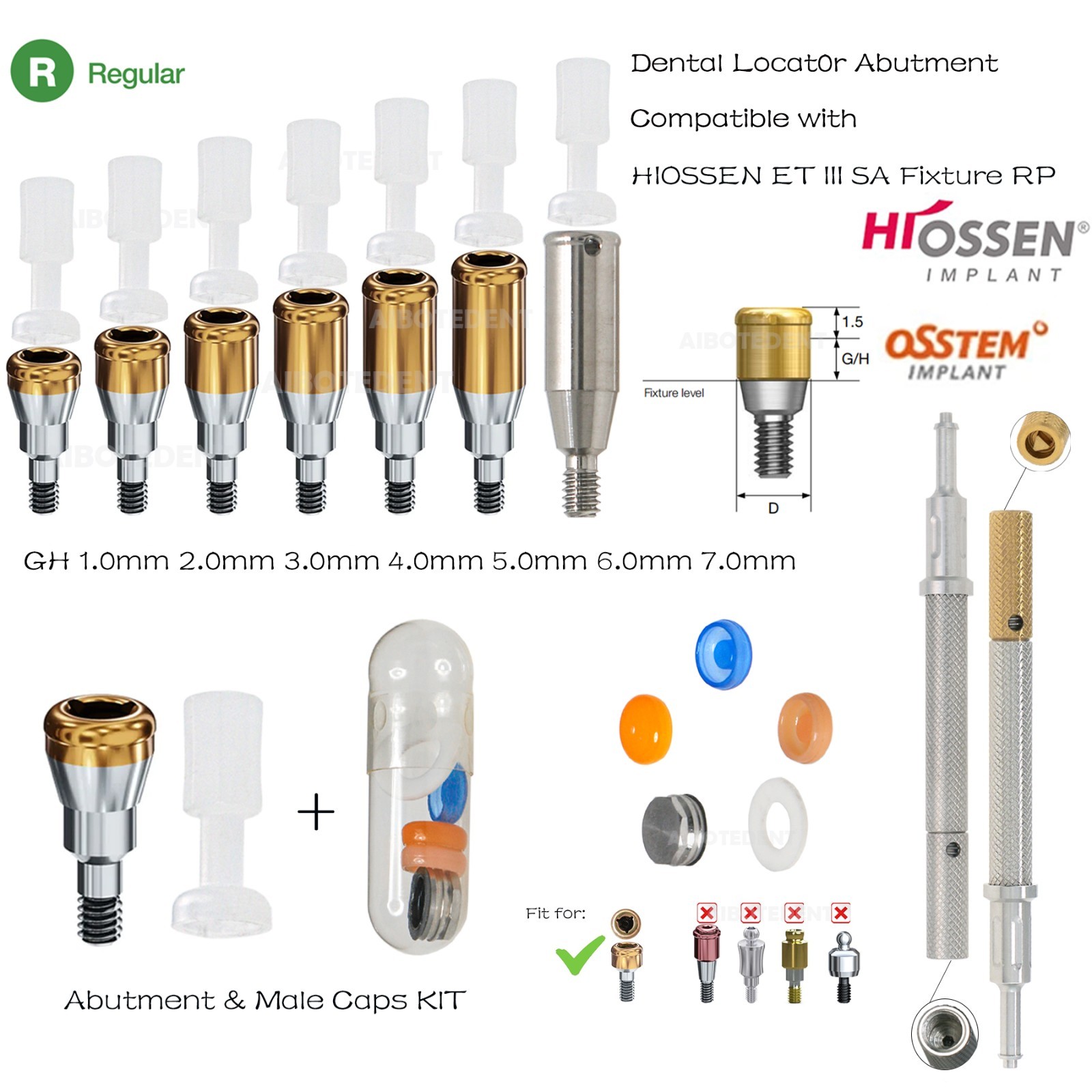 Dental Overdenture Zest Locator Abutment Male Cap for HIOSSEN Osstem M/R Platfor
