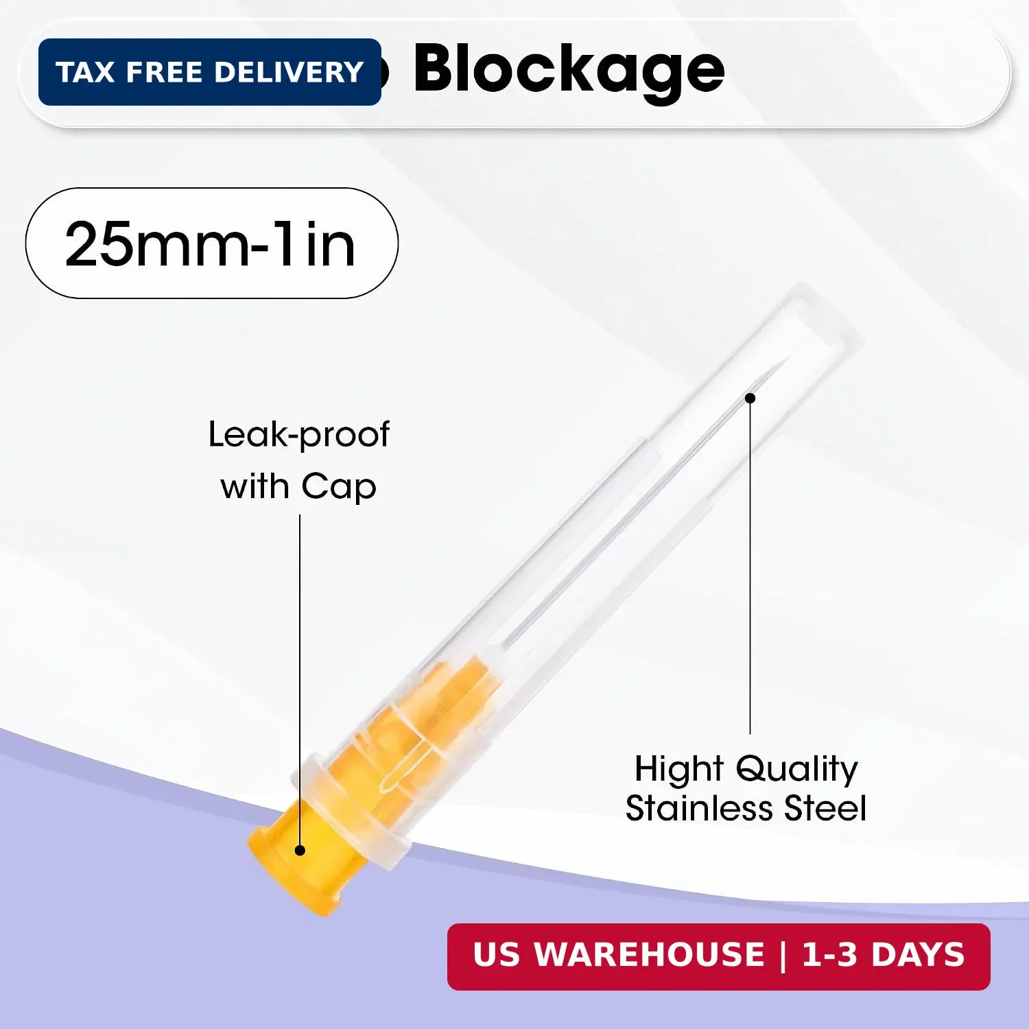 25G 1 inch Lab Dispensing Luer Lock Needles with Caps, Disposable Sterile Wrappe