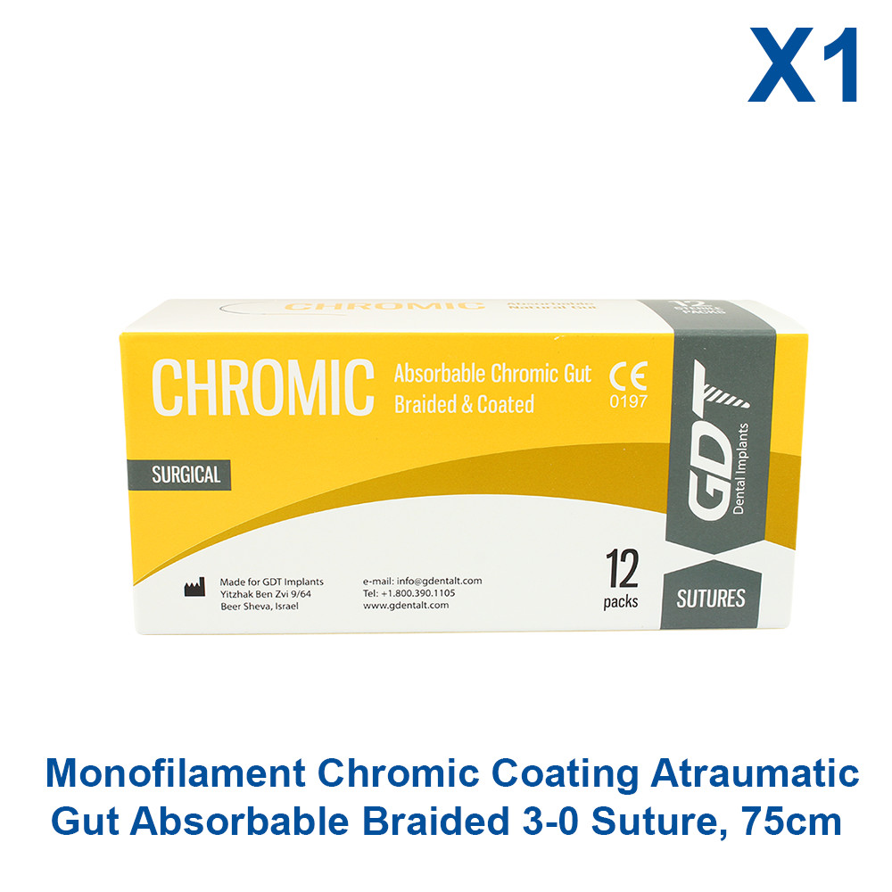 Chromic Monofilament Gut 3/0 Suture Emergency First Aid Home Wound Treating 75cm