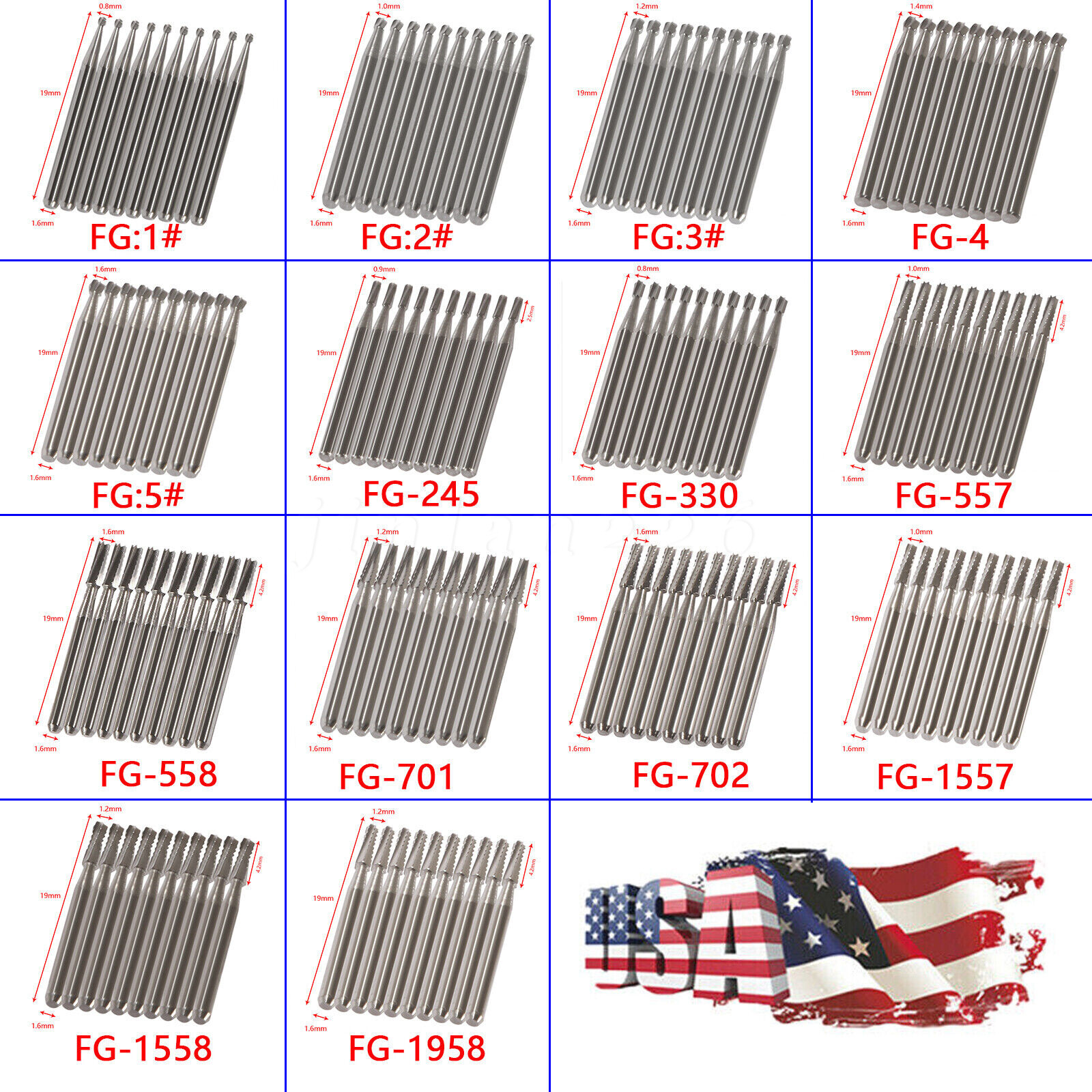 1-10 Fresas Dentales Carbide Carburo Redondas FG Para Pieza dMano velocidad