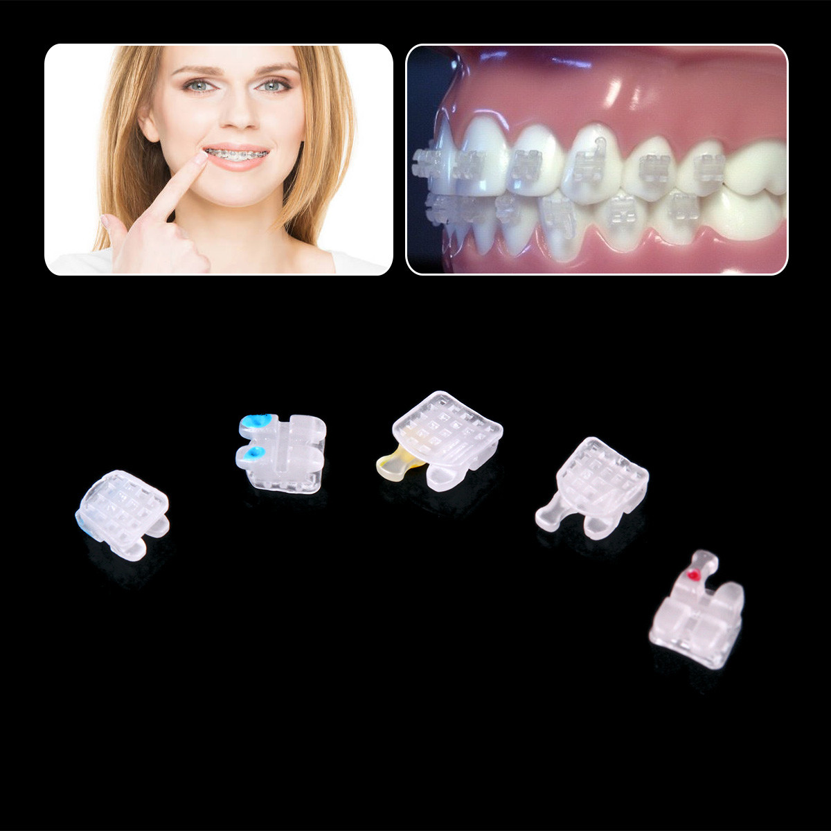 AZDENT Brackets cerámica de ortodoncia dental Roth/MBT 022/018 Ganchos 345 Marca