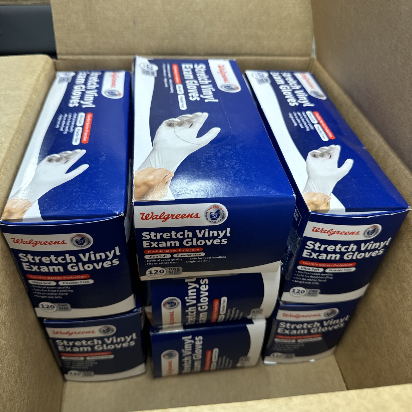 Walgreens Stretch Vinyl Exam Gloves 10 Boxes *One Size* Box of 120 Exp: 09/25