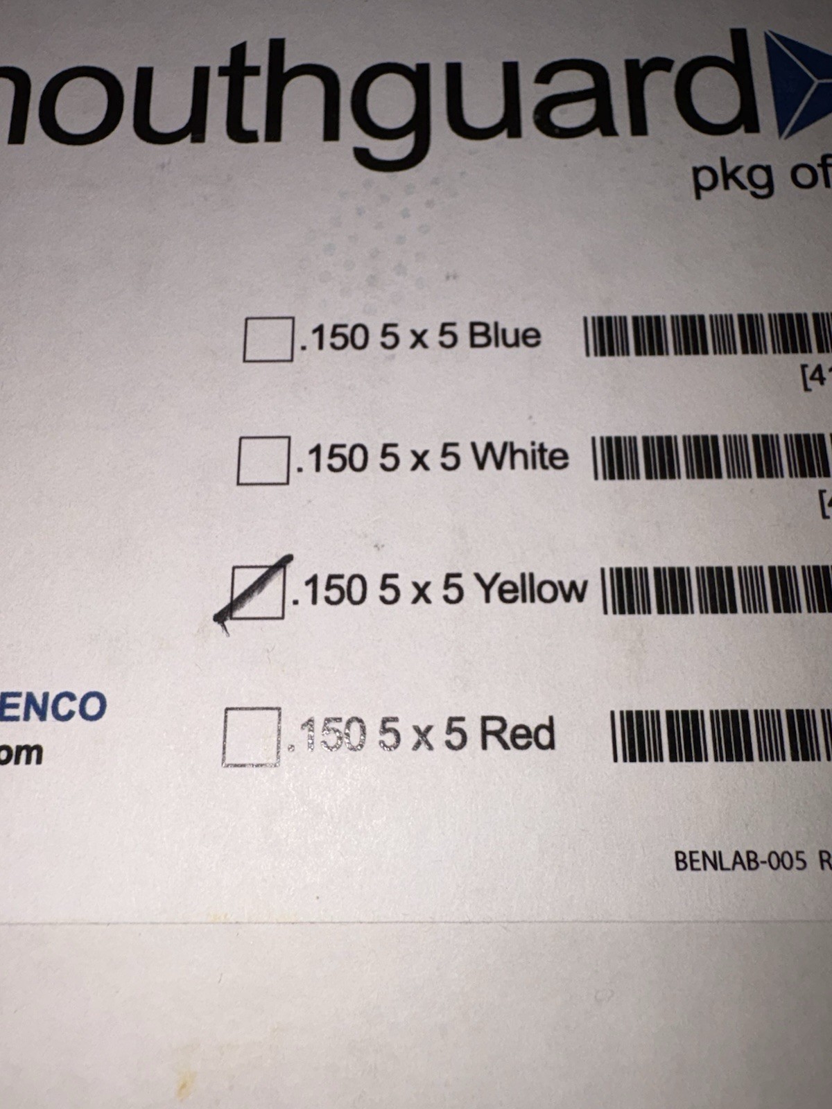 Benco Dental Mouthguard Material, Yellow 5″ x 5″ .150 thick Box of 12 Open Box
