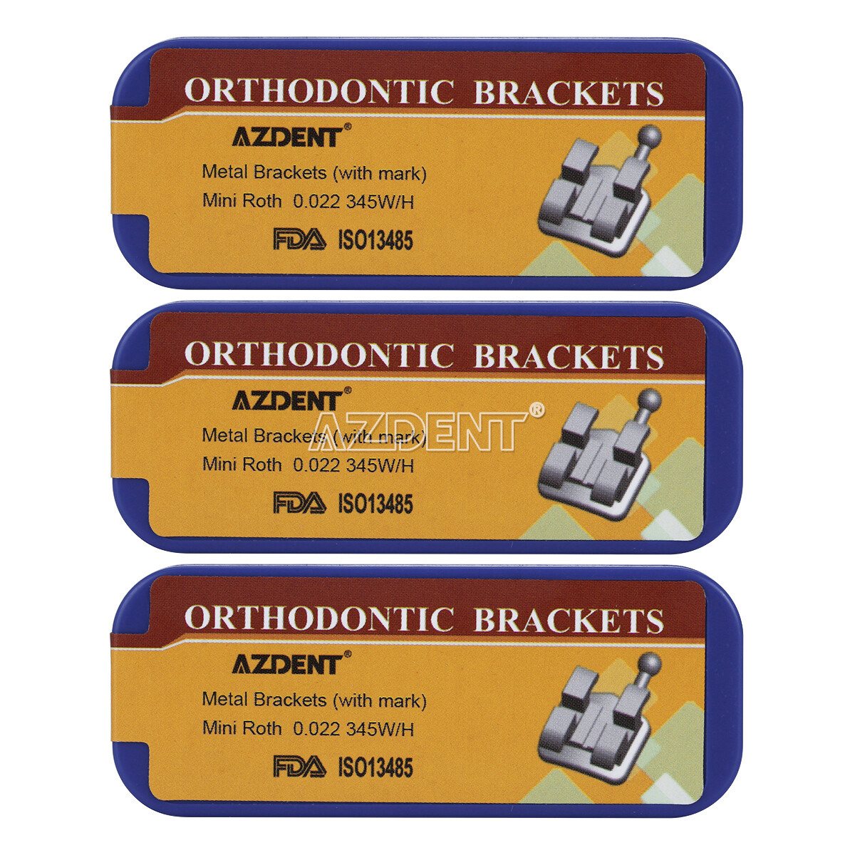 AZDENT Dental Orthodontic Bracket Braces Mini Roth/MBT .022 Hooks 345 Laser Mark