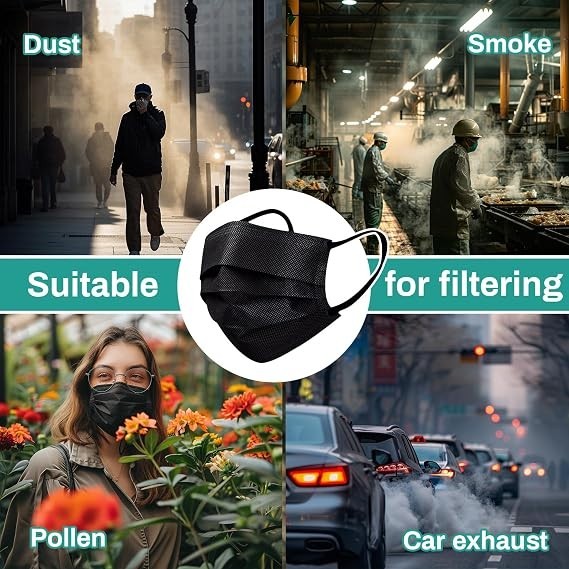 100 Pcs Disposable Face Masks 3-Ply Breathable Filter Protection Home School